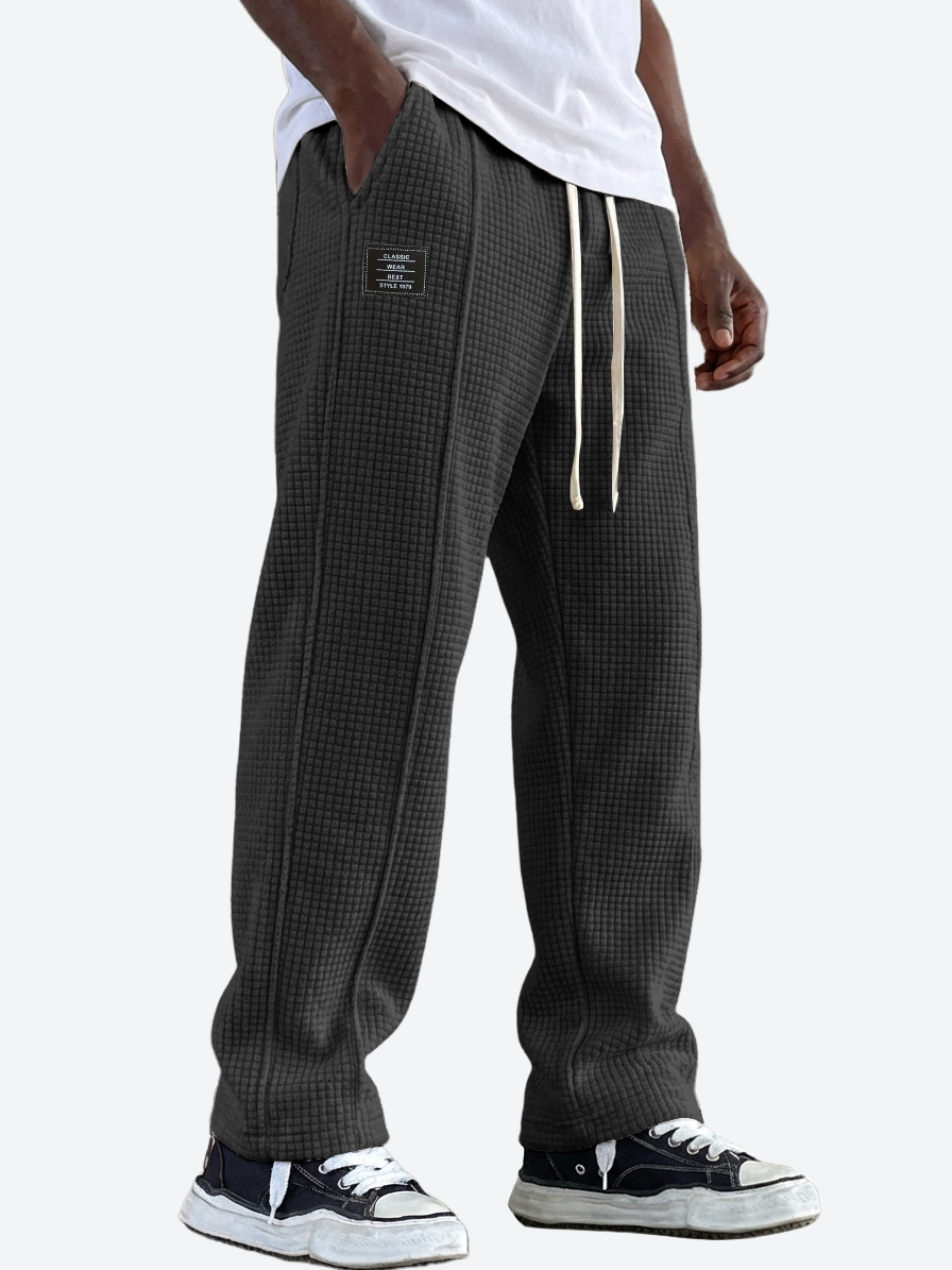 Men's Casual Waffle Texture Corduroy Multi-Pocket Pants with Embroidered Logo