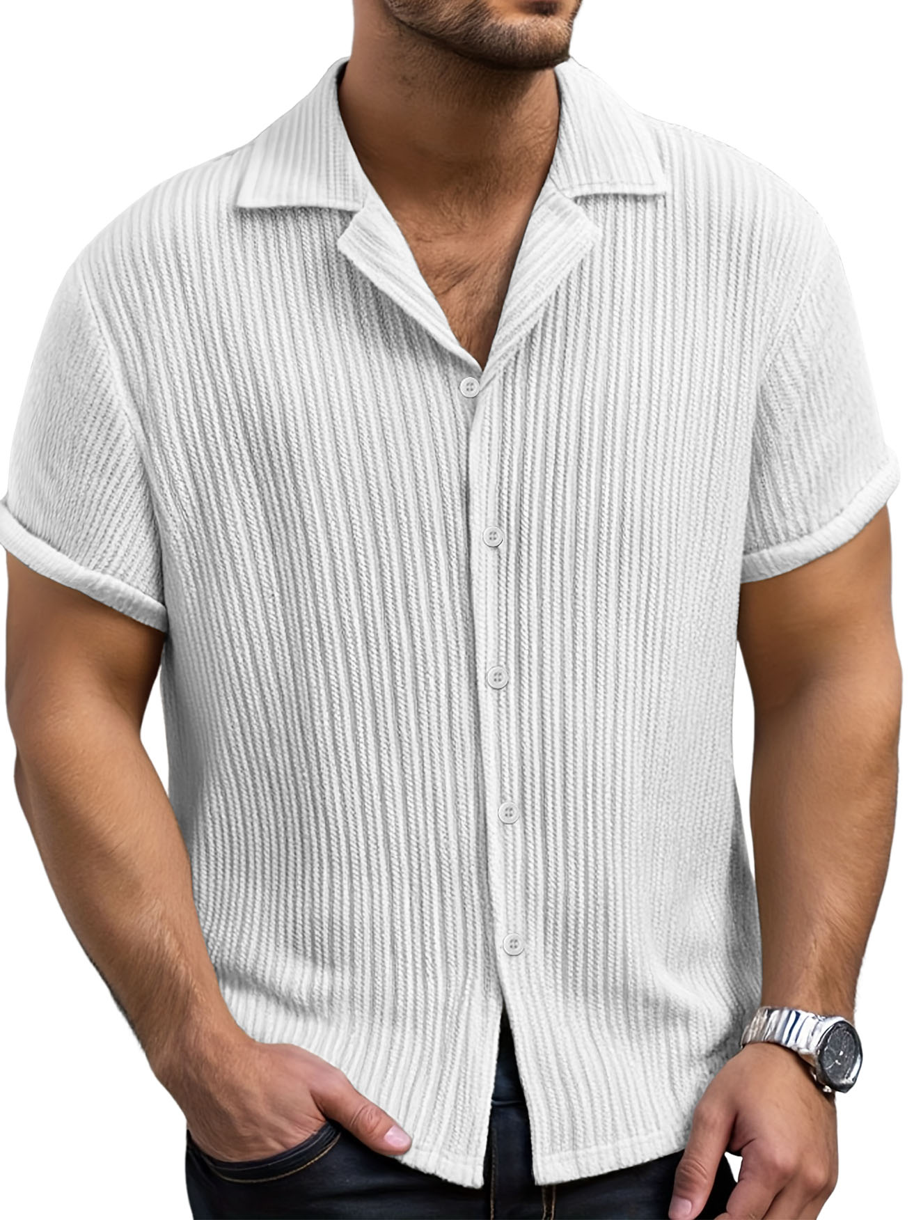 Men's Casual Retro Jacquard Striped Casual Shirt