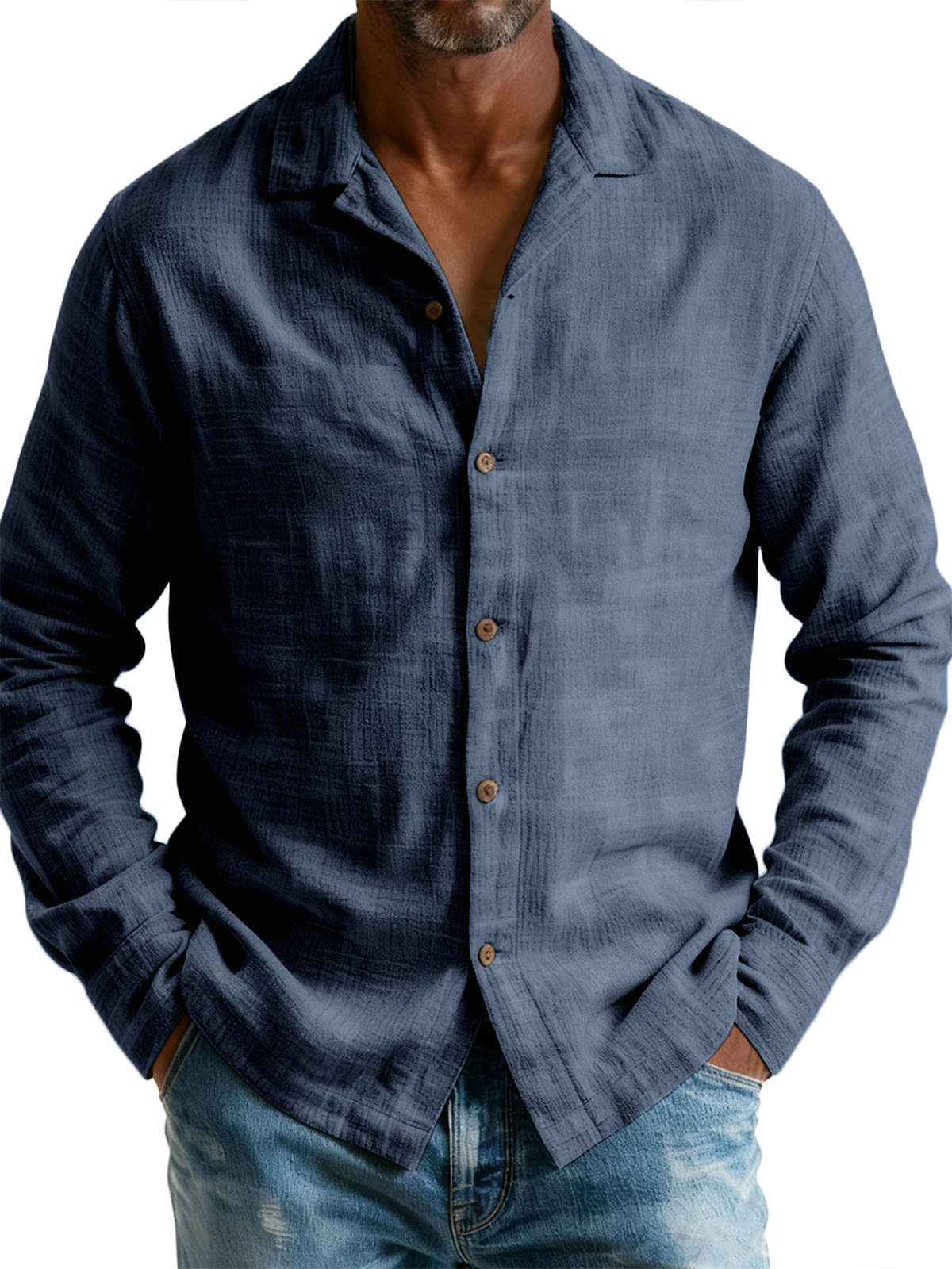 Men's Breathable Cotton and Linen Simple Casual Long-sleeved Shirt