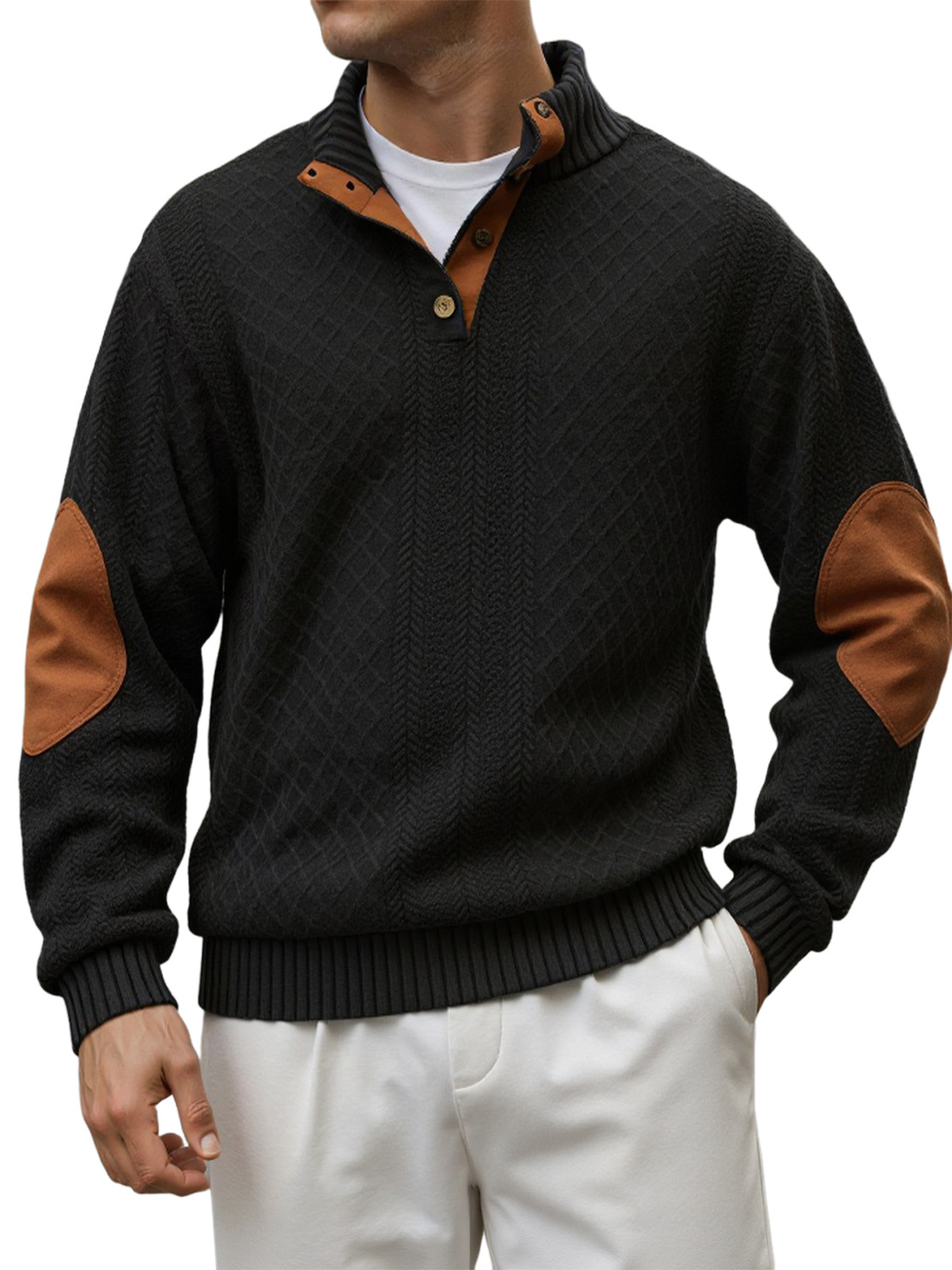 Men's Retro Casual Stand Collar Jacquard Outdoor Sweatshirt
