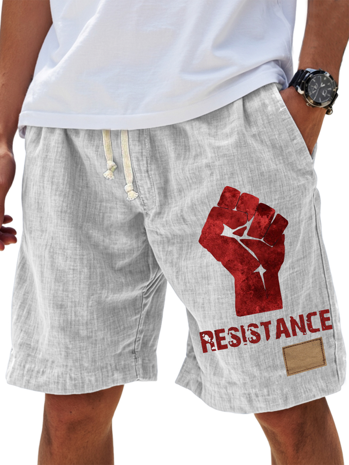 Men's RESISTANCE printed casual lace-up shorts