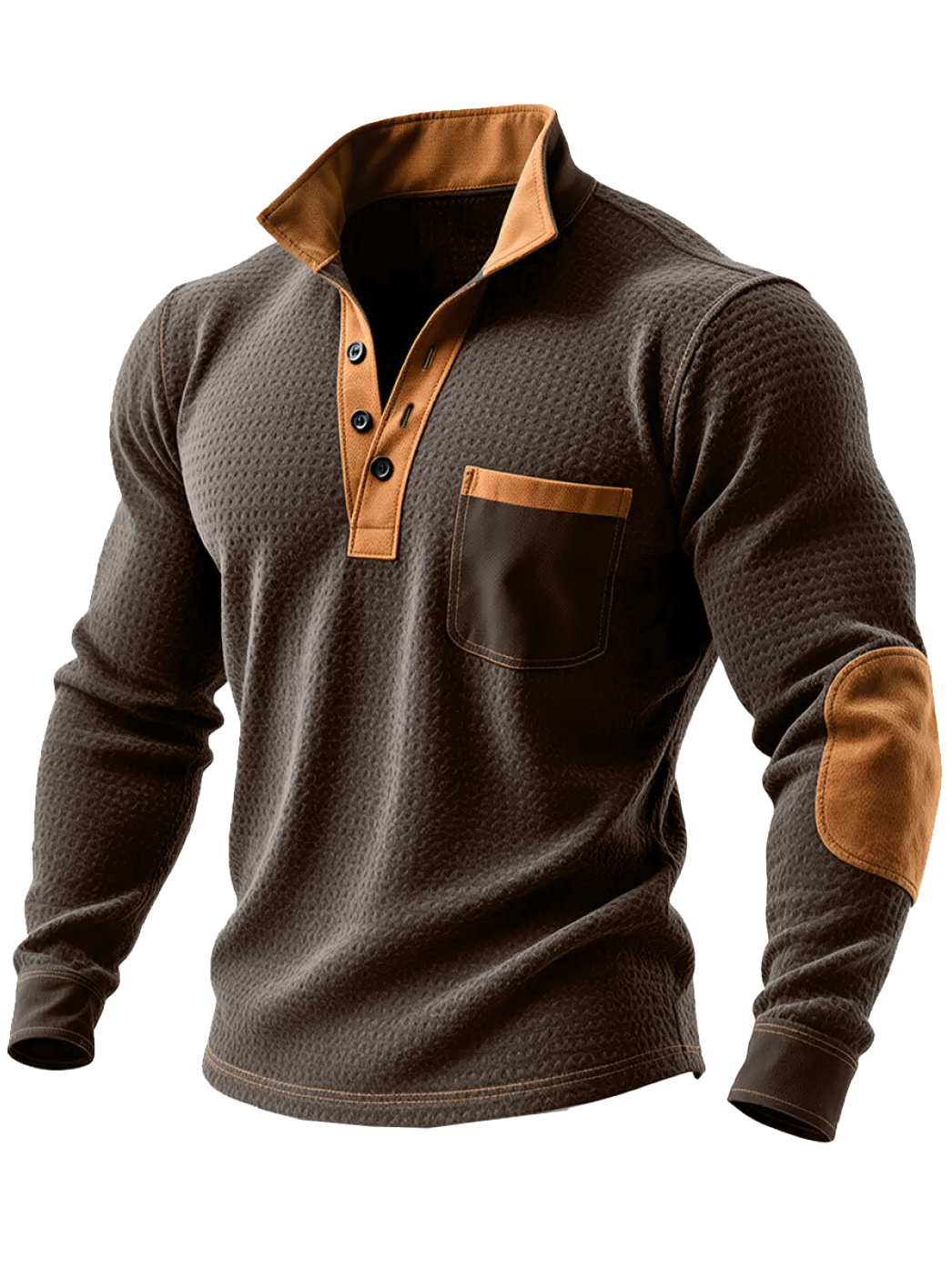 Men's Vintage Stylish Outdoor Henley Sweatshirt With Contrast Orange Details
