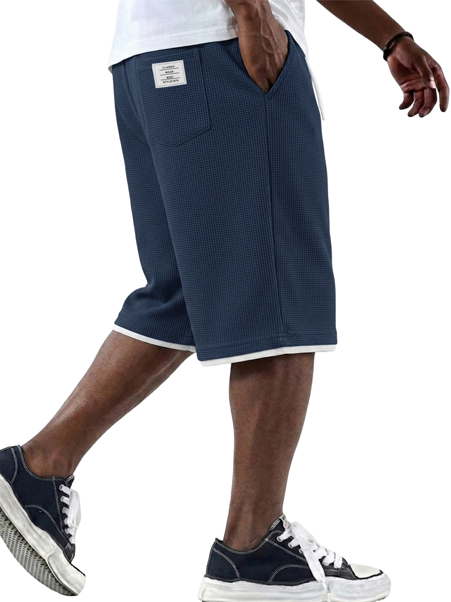 Men's Casual Fashionable Versatile Waffle Knit Embroidered Logo Shorts