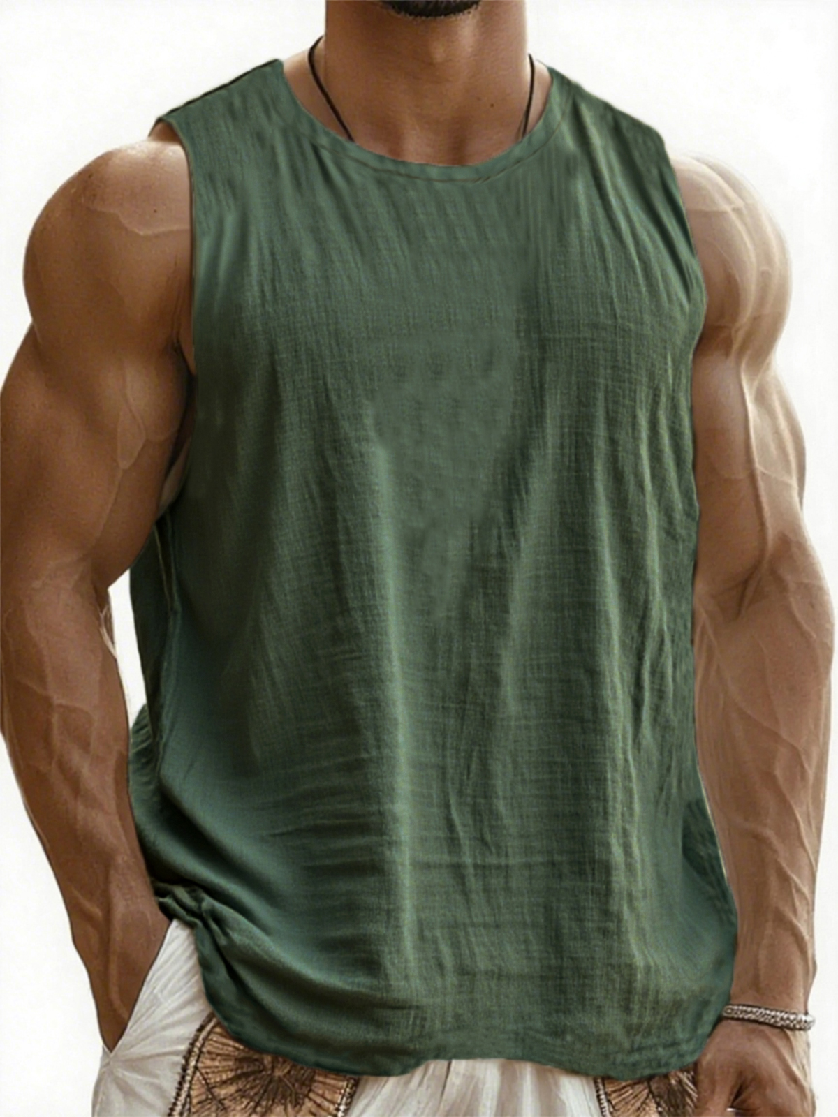 Men's Breathable Linen Sleeveless Pleated Vacation Comfort Vest