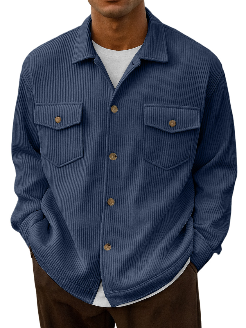 Men's Casual Urban Double Pocket Striped Long-Sleeve Shirt
