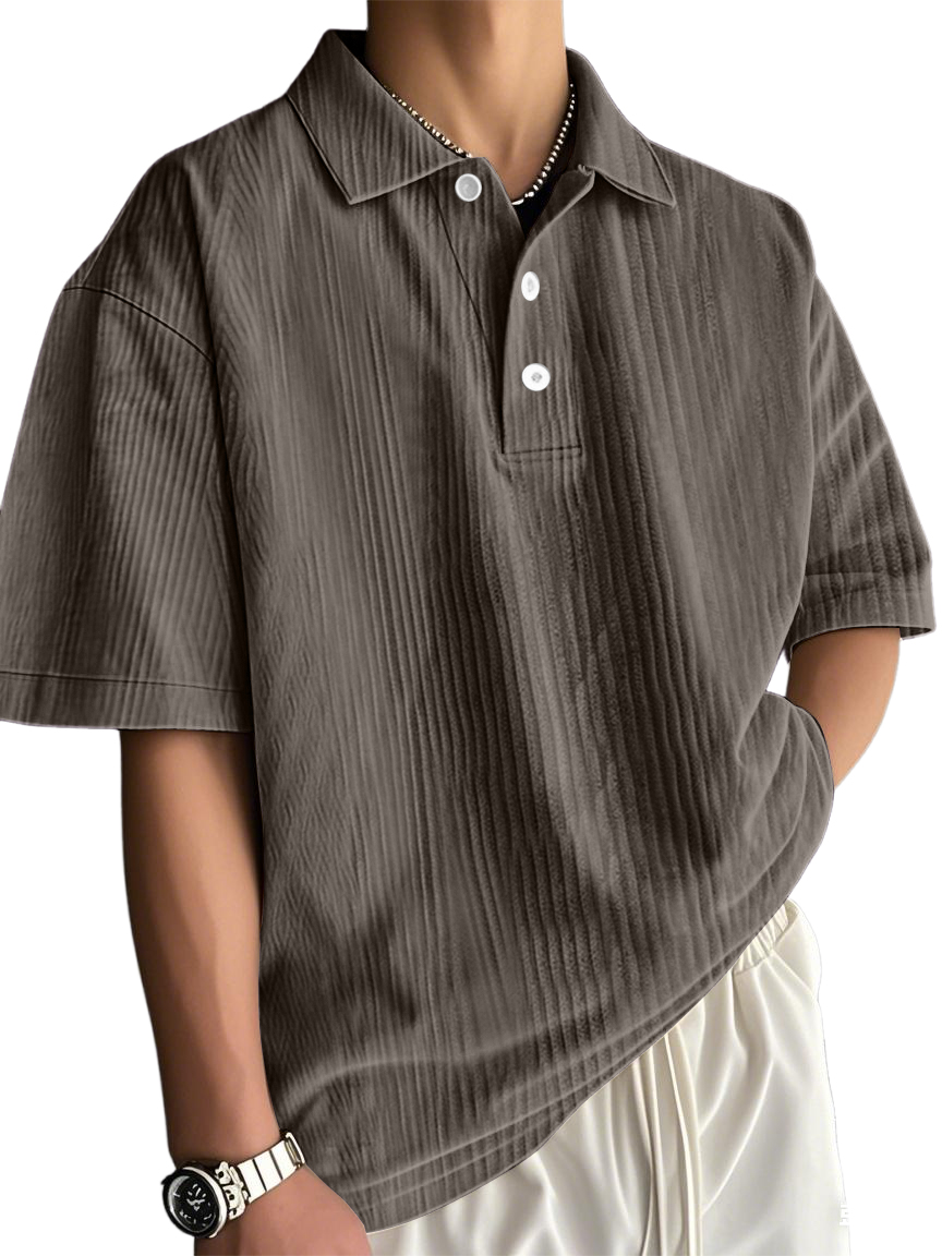 Men's Fashion Retro Texture Striped Casual Loose Versatile Polo Shirt