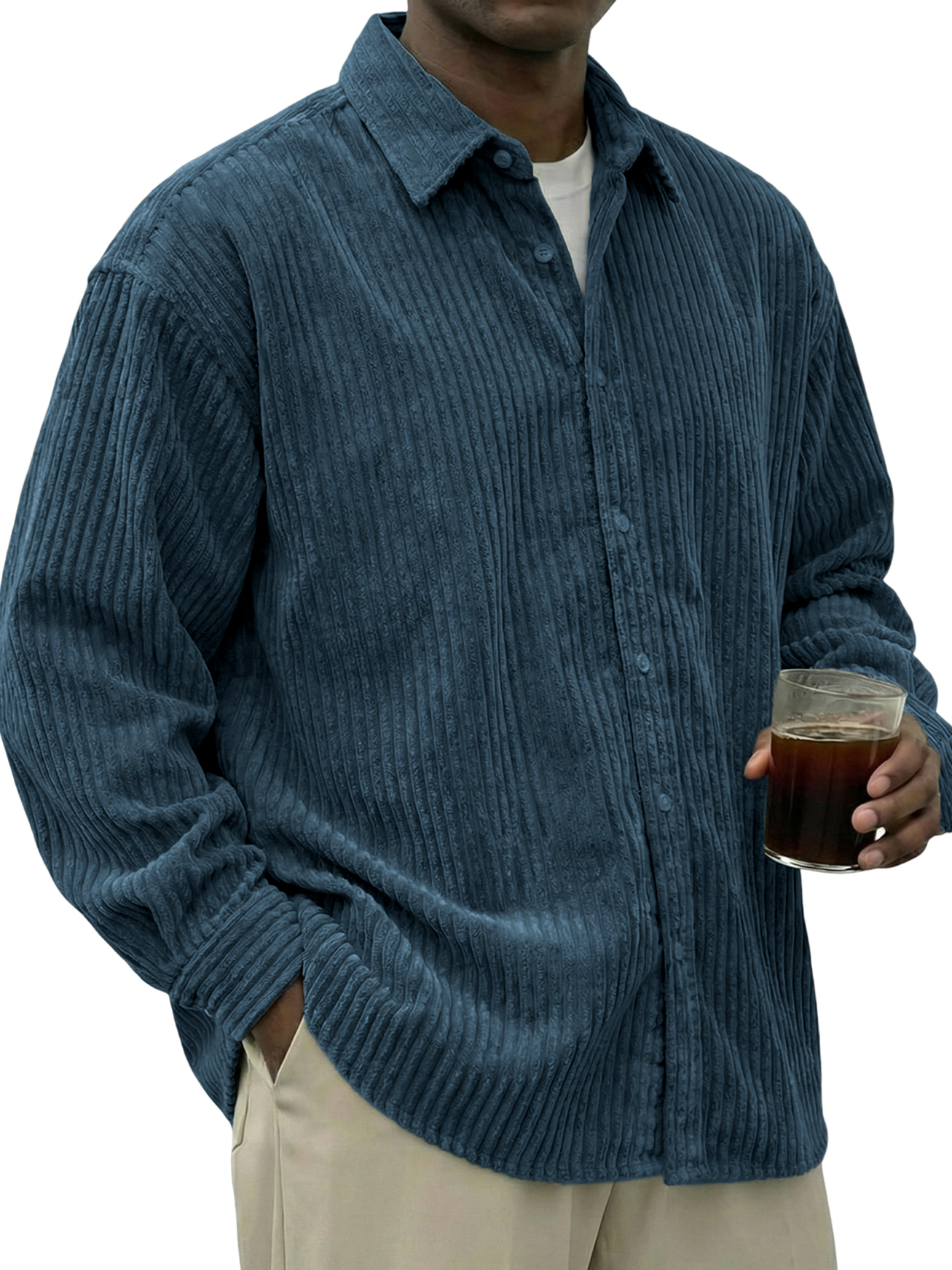 Men's Urban Casual Stylish Corduroy Textured Long-Sleeve Shirt