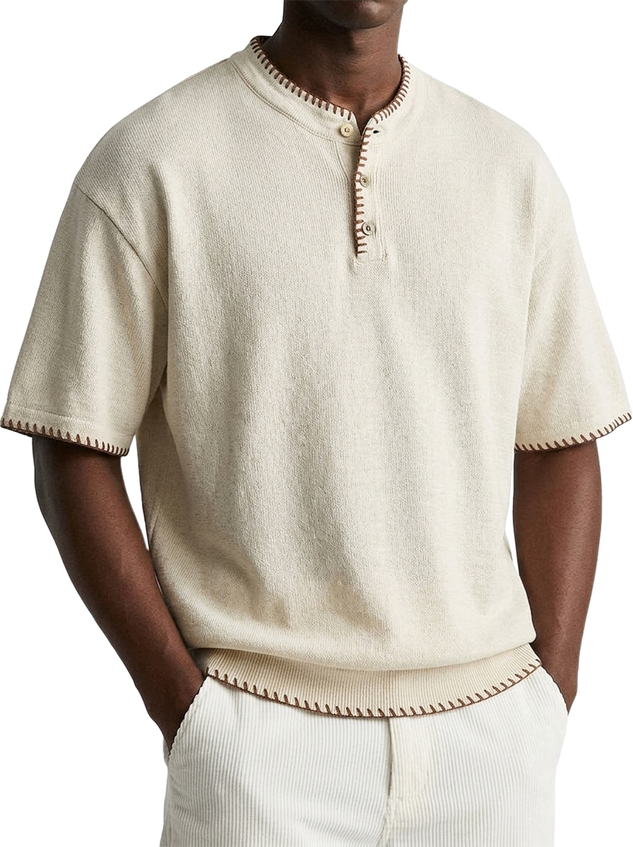 Minimal Designer Men Casual Top with Artisan Stitch Details