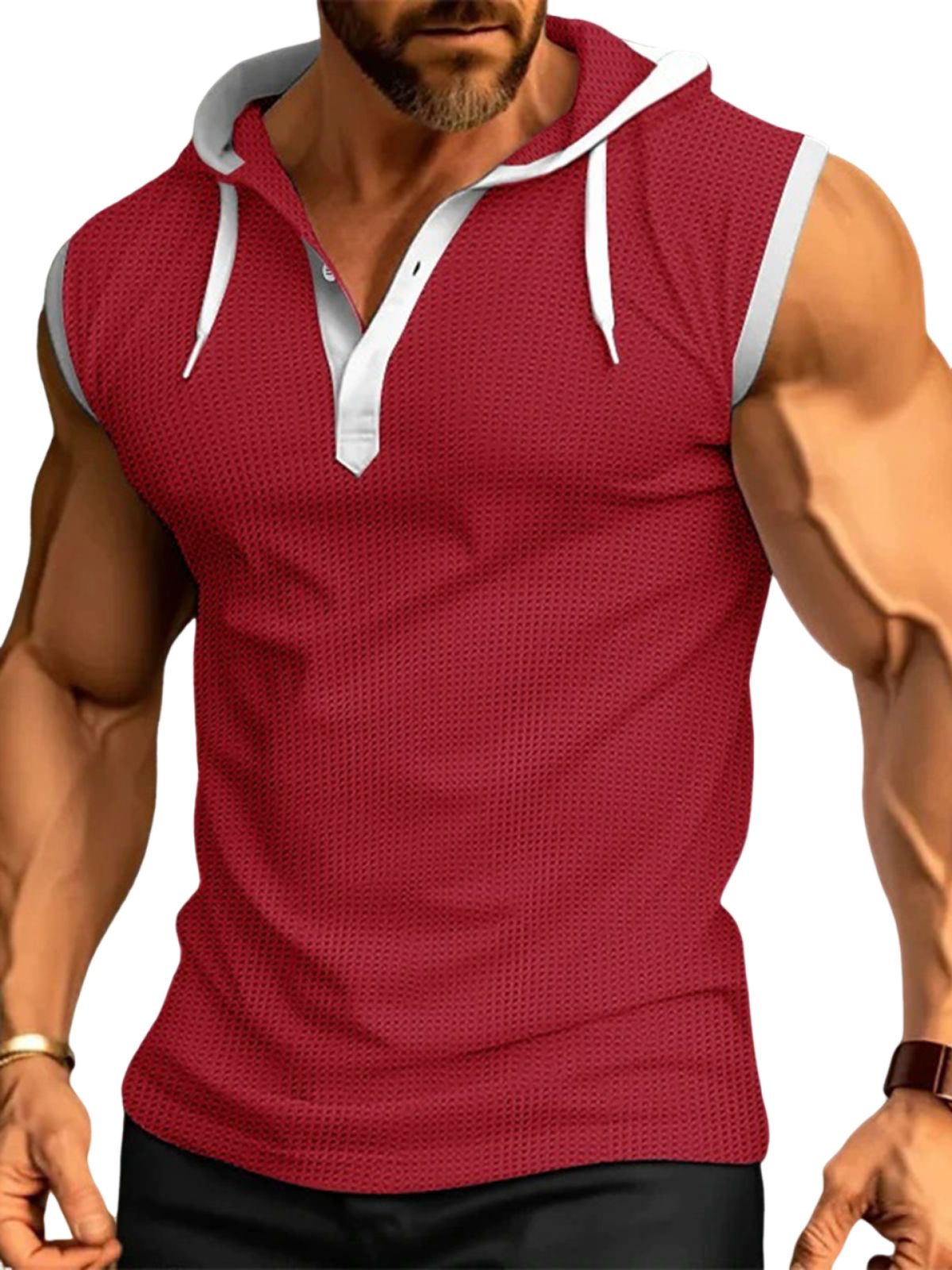 Men's Sleeveless Waffle Hooded Casual Fitness Sports Vest