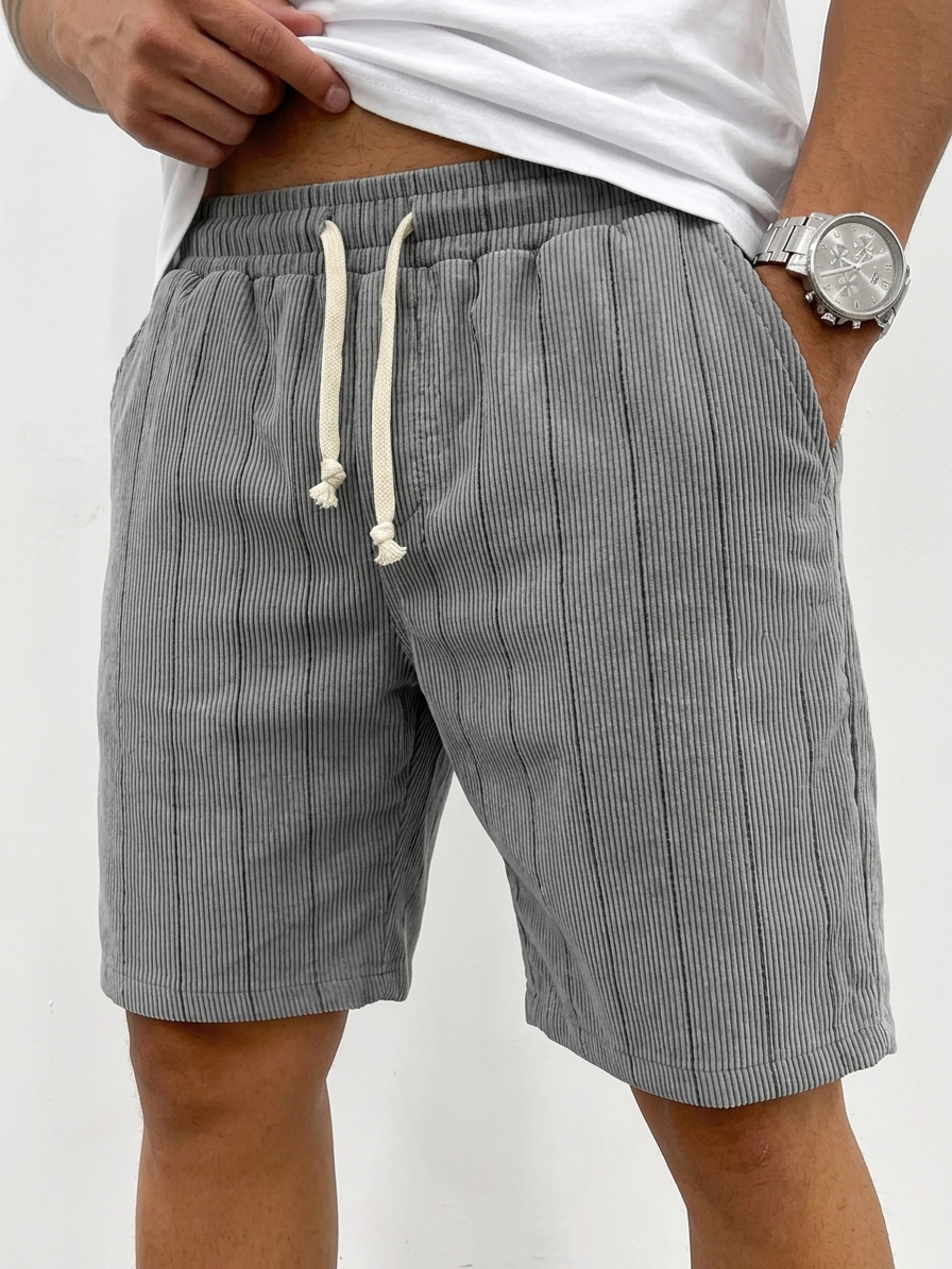 Retro Corduroy Striped Basic Casual Shorts