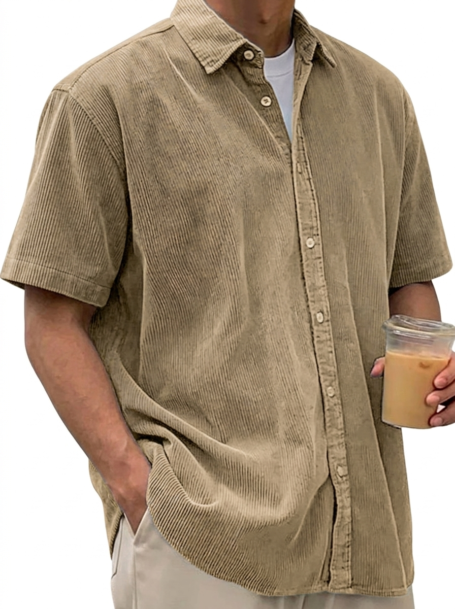 Men's Retro Corduroy Casual Short Sleeve Shirt