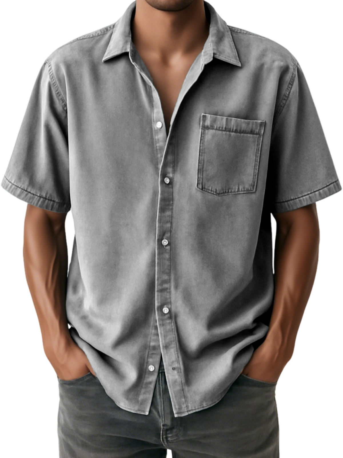 Men's Distressed Soft Casual Short Sleeve Shirt With Chest Pocket
