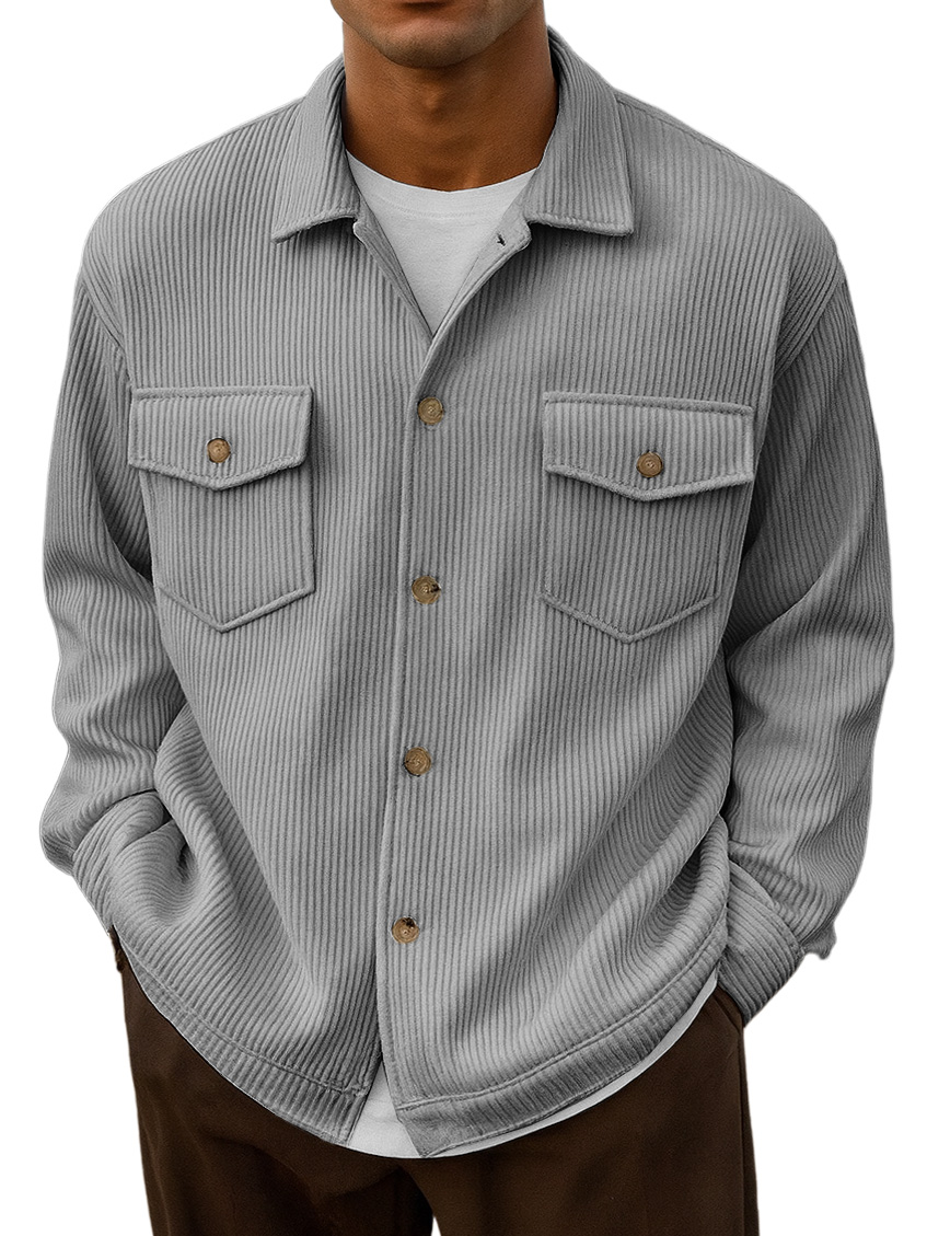 Men's Casual Urban Double Pocket Striped Long-Sleeve Shirt