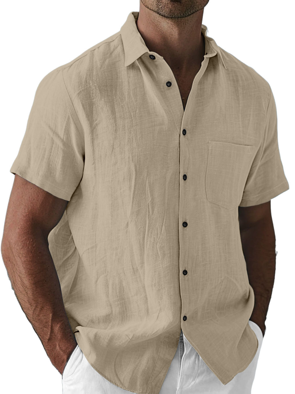 Men's Casual Cotton And Linen Versatile Daily Vacation Short-sleeved Shirt