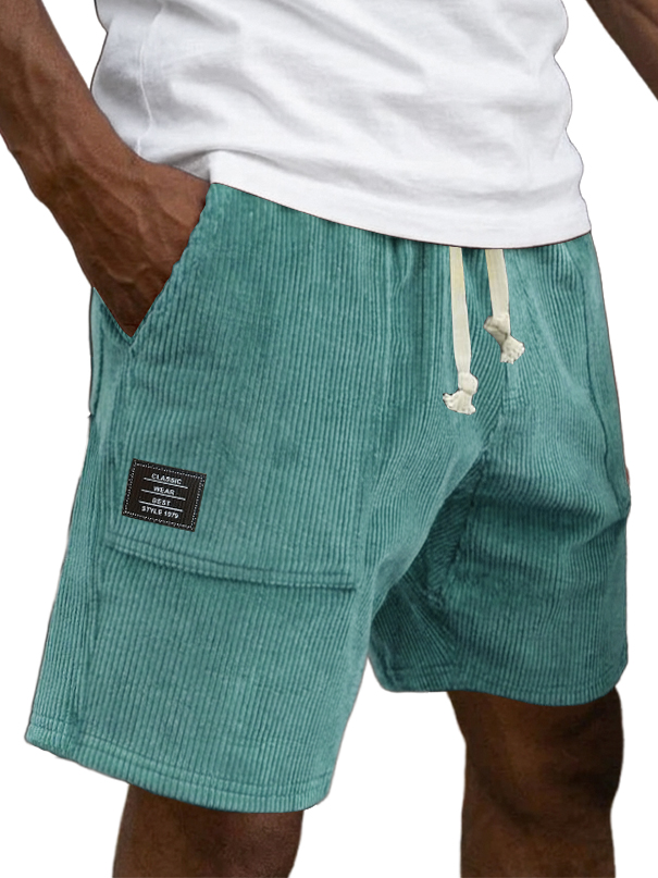 Men's Casual Retro Corduroy Embroidered Logo Loose-fitting Casual Shorts