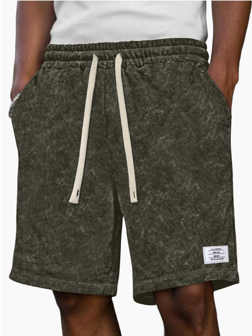 Men's Fashion Washed Distressed 100% Cotton Retro Casual Logo Pocket Shorts