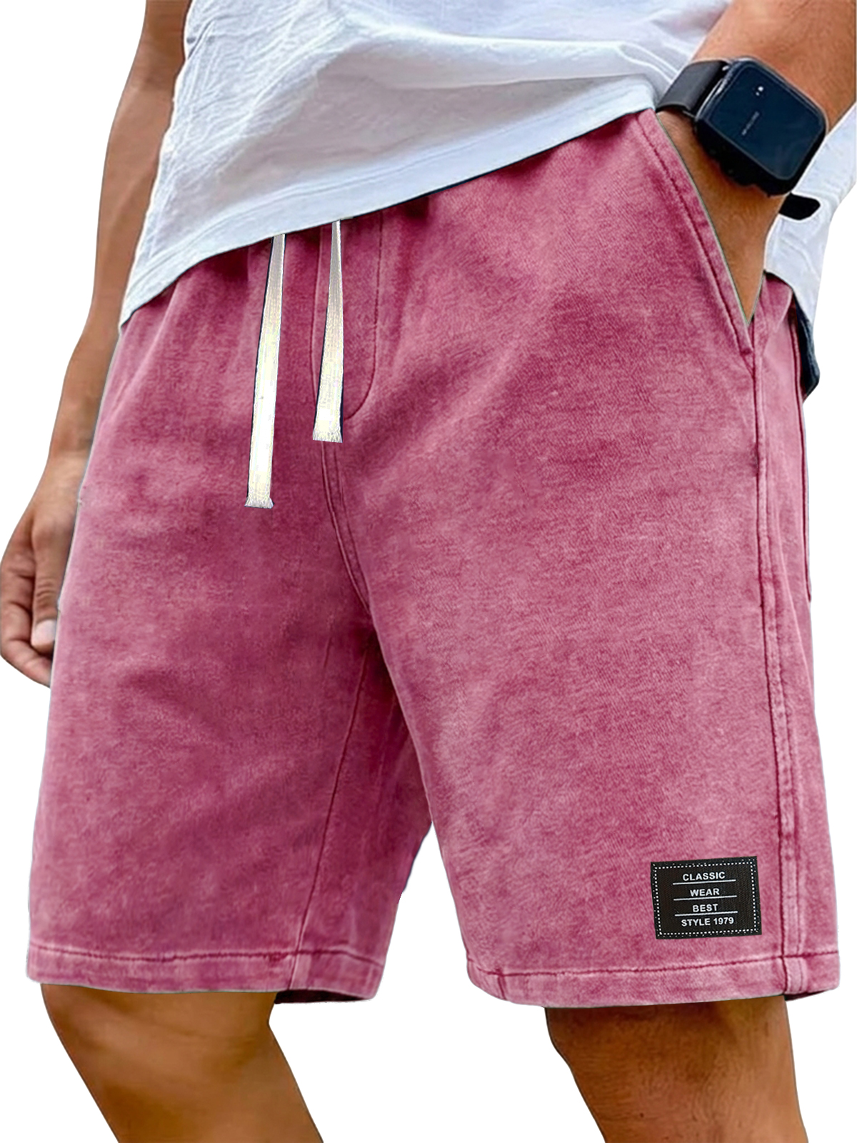 100% Cotton 290g Cotton Retro Distressed Washed Embroidered Logo Shorts
