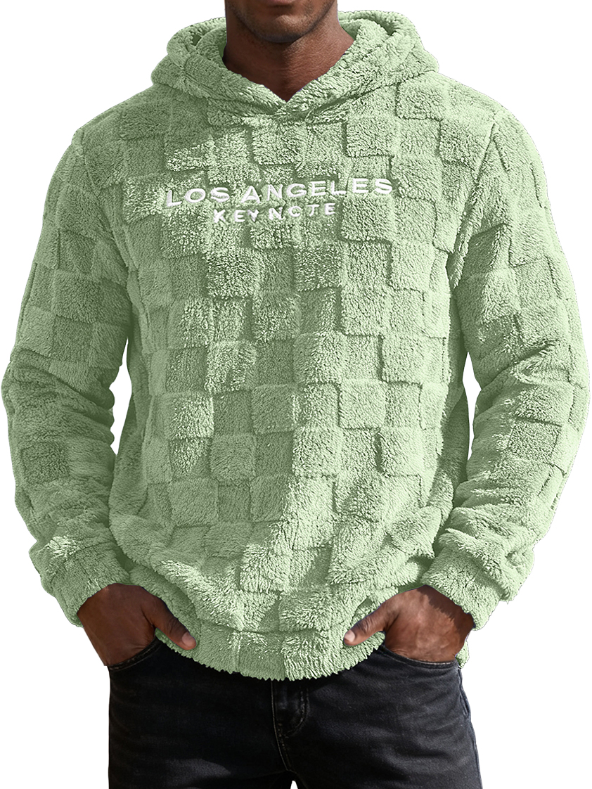 Men's Waffle Knit Fleece Letter Embroidery Hooded Sweatshirt