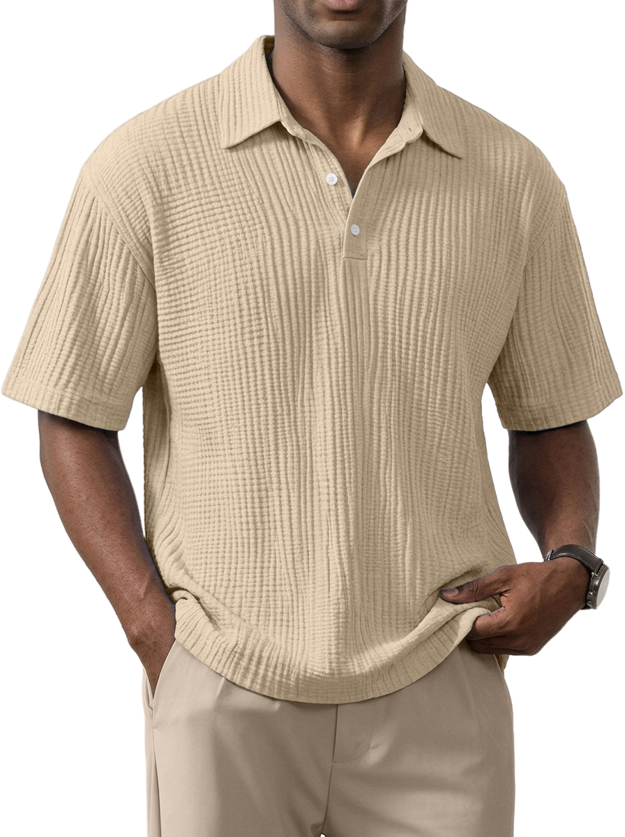 Men's Simple Everyday Loose Fit Textured Short Sleeve Polo Shirt