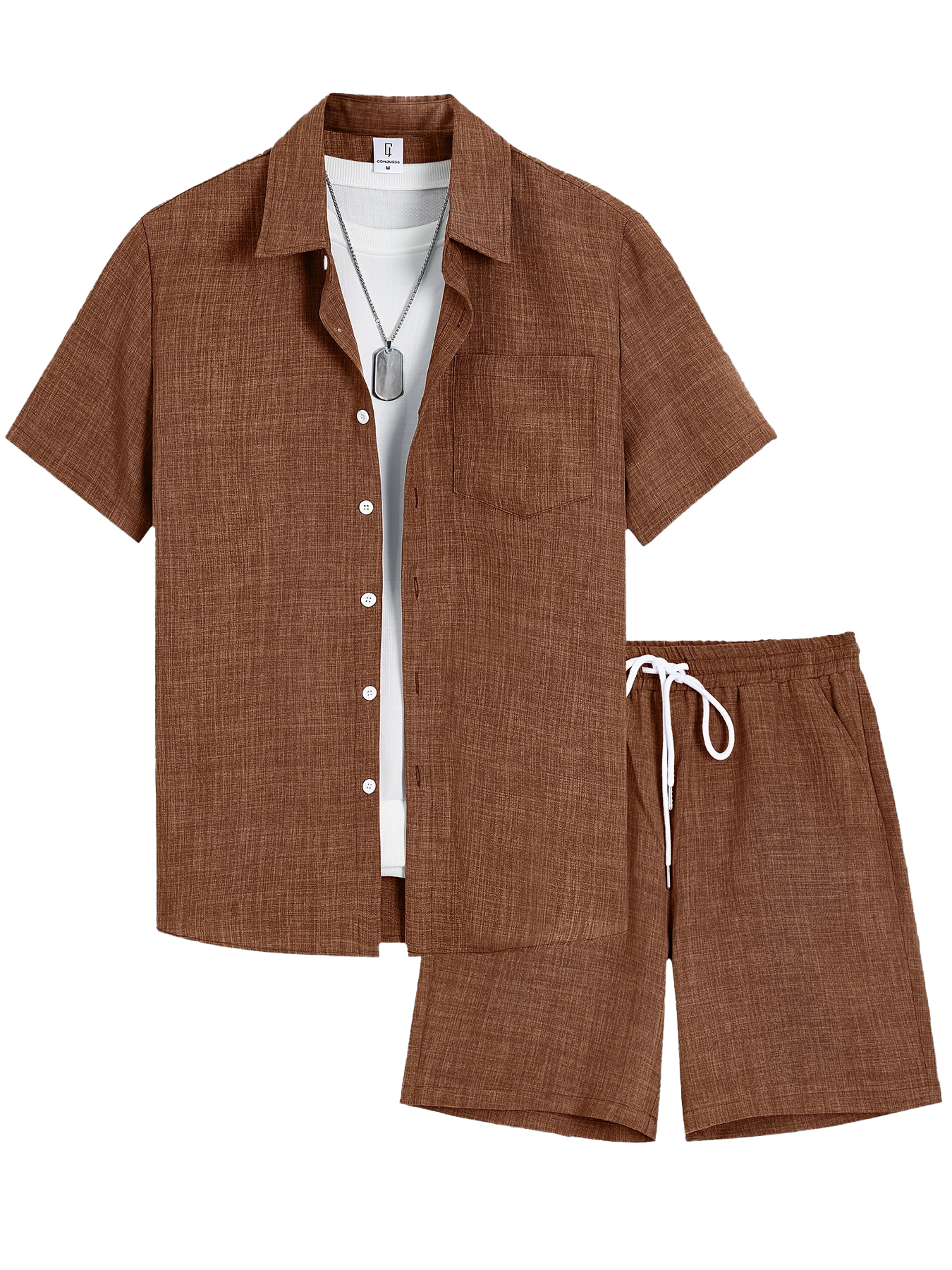 Men's Old Money Style Cotton and Linen Shirt and Shorts Set OOTD