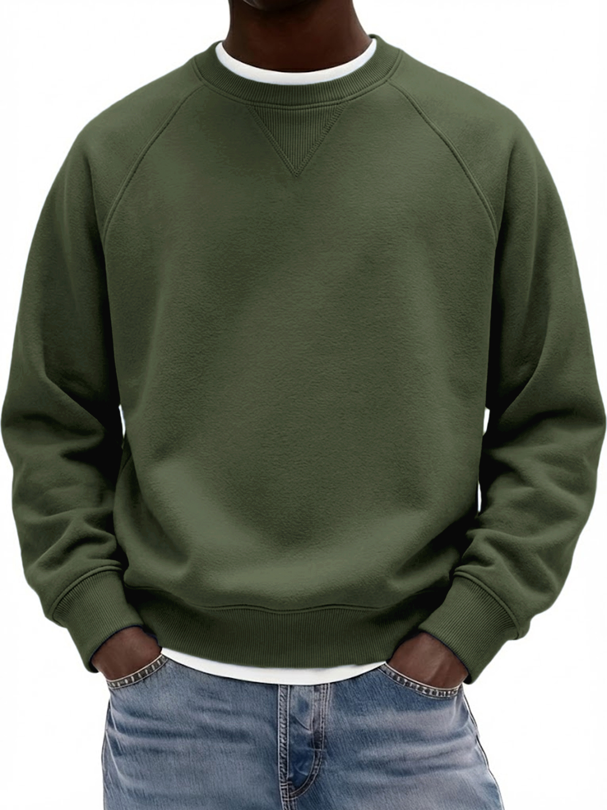 Men's Basic Heavyweight Inverted Triangle Design Raglan Sleeve Pullover Sweatshirt