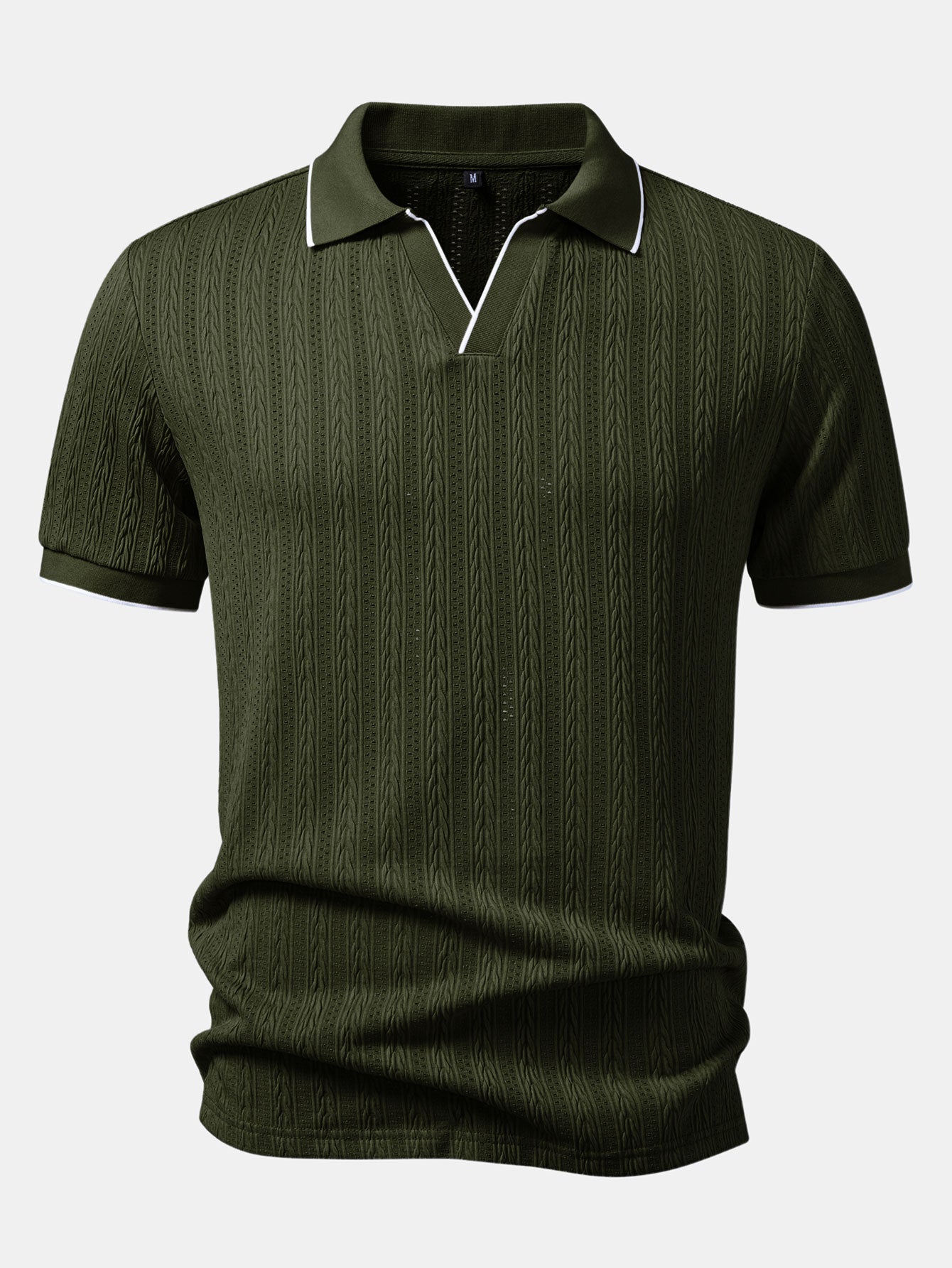 Men's Fashion Casual Jacquard-Knit Short-Sleeve Top with Seagull Collar