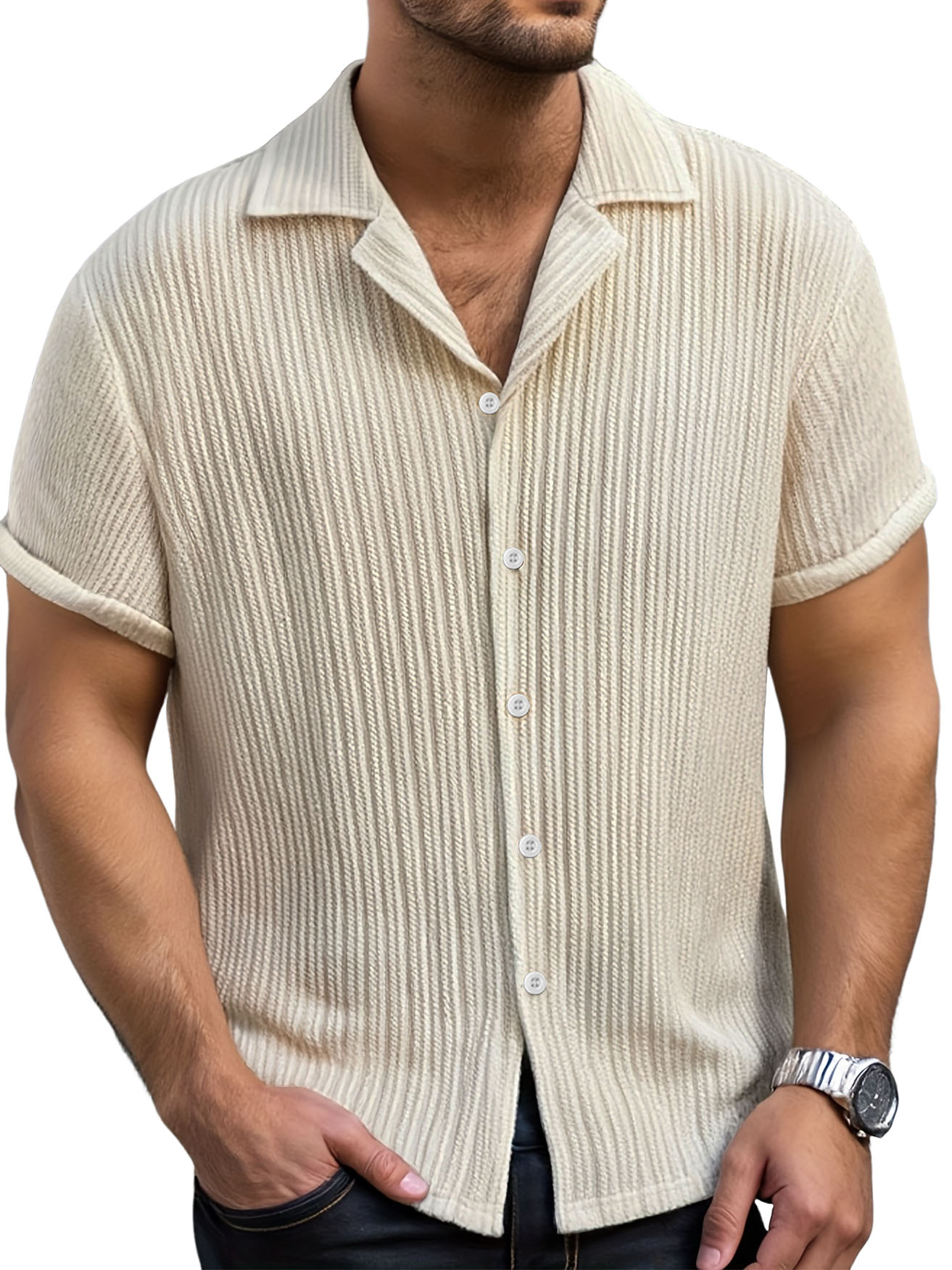 Men's Casual Retro Jacquard Striped Casual Shirt