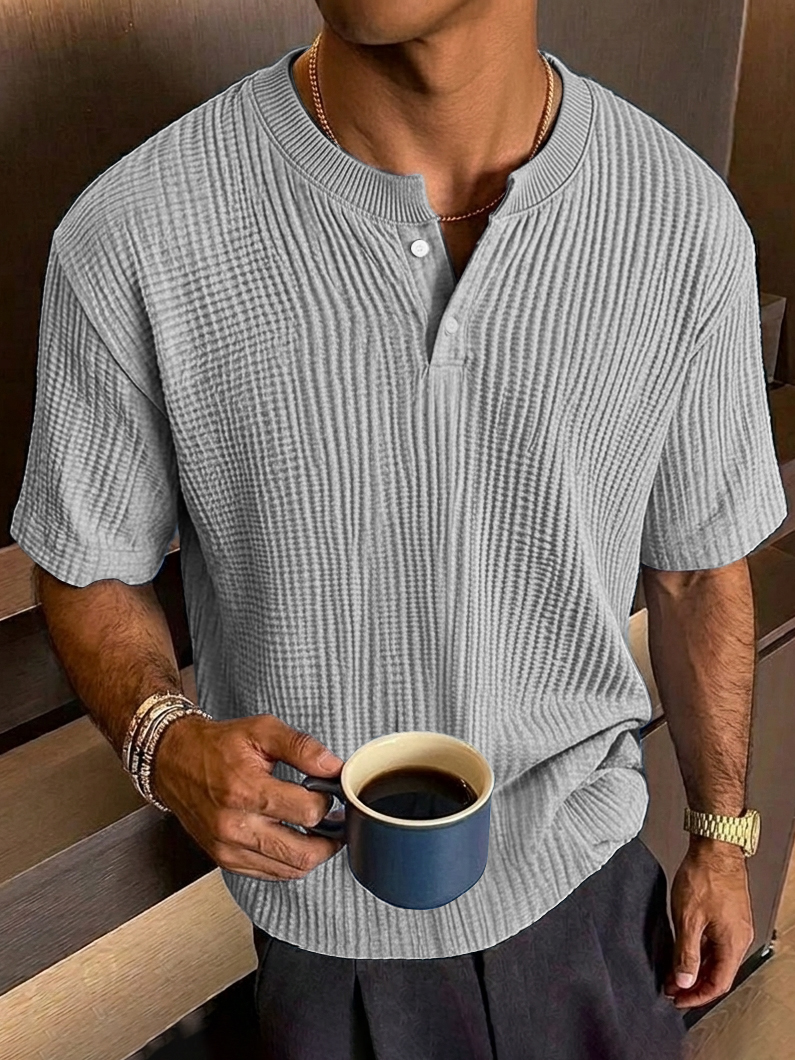 Men's Everyday Casual Textured Short-Sleeve Henley Shirt
