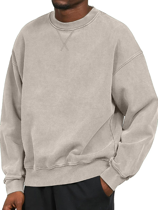 Men's Vintage Washed Distressed Crew Neck Cotton Long-Sleeve Sweatshirt
