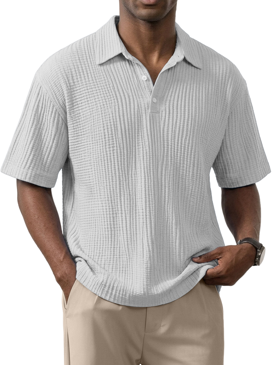 Men's Simple Everyday Loose Fit Textured Short Sleeve Polo Shirt