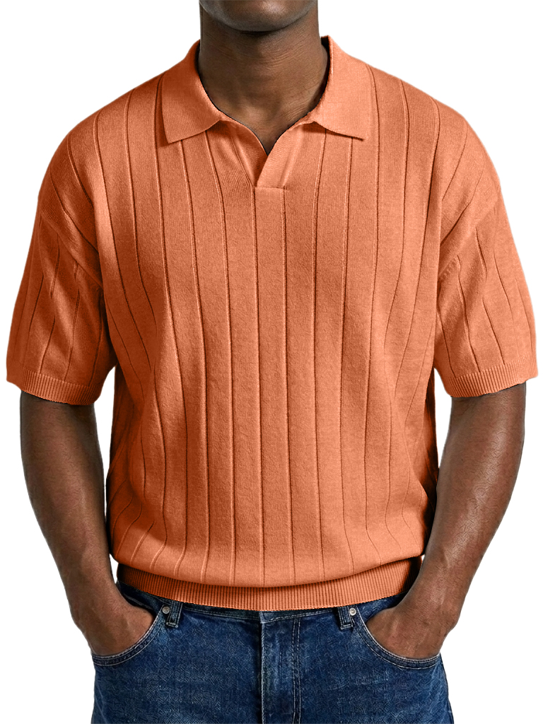 Men's "Old Money" Style Solid Color Light Luxury Commuter Short Sleeve Striped Knit Shirt