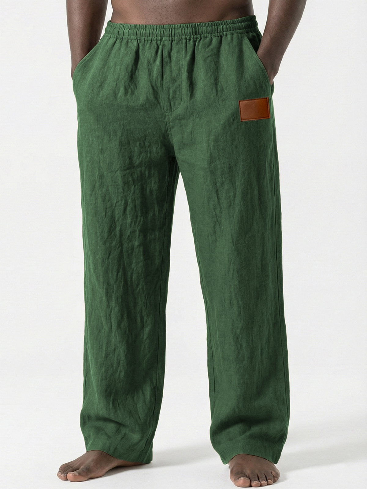 Breathable Linen Pants with Leather Embroidery