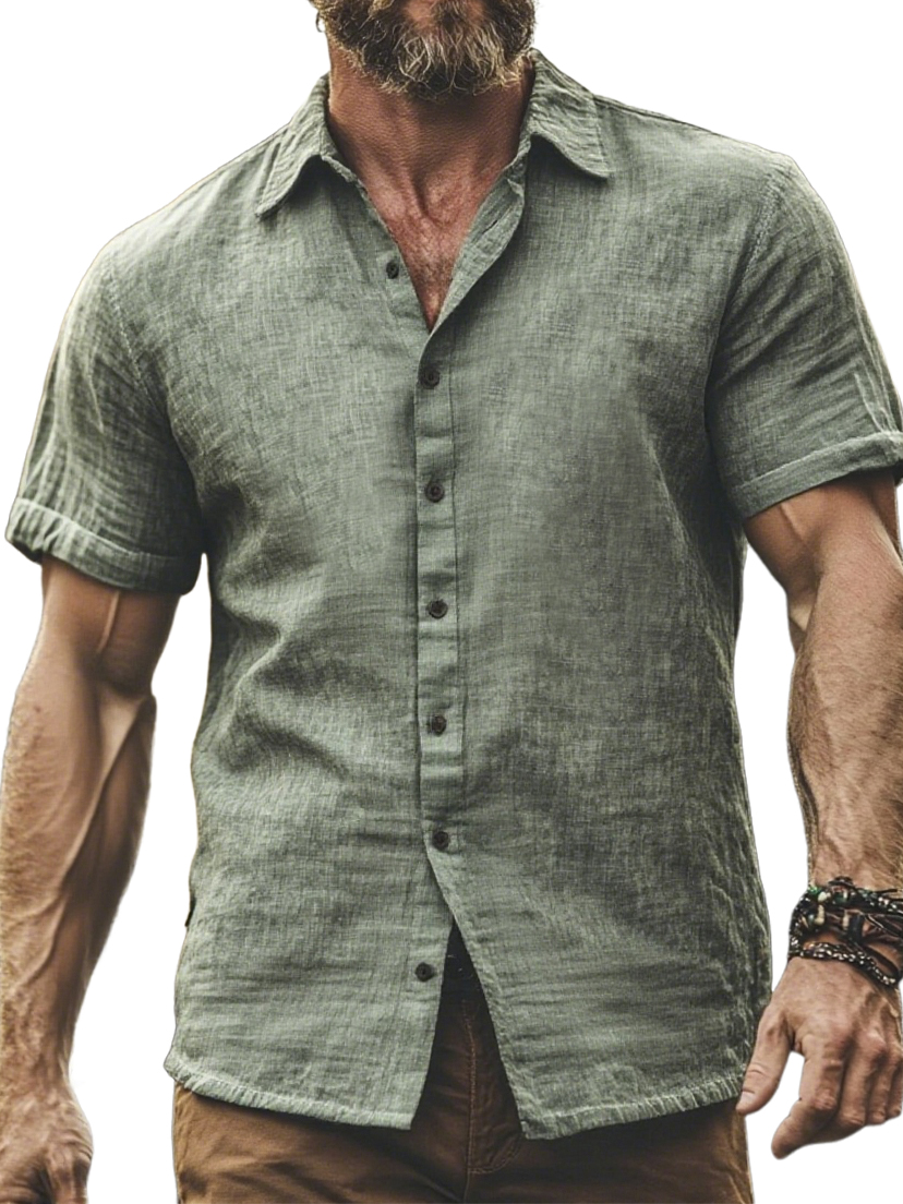 Men's Comfortable Breathable Cotton And Linen Casual Daily Short-sleeved Shirt