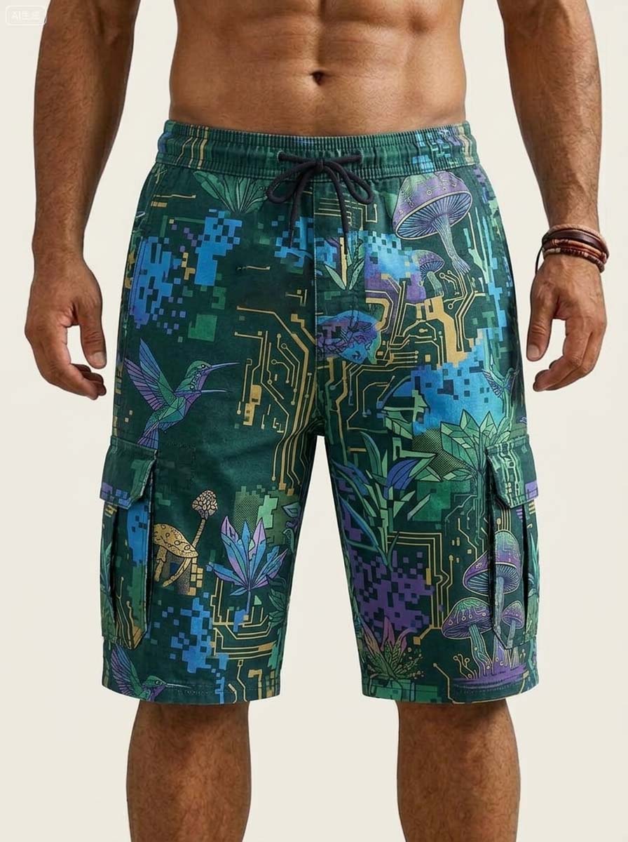 Digital Iridescent Mushroom Cargo Shorts