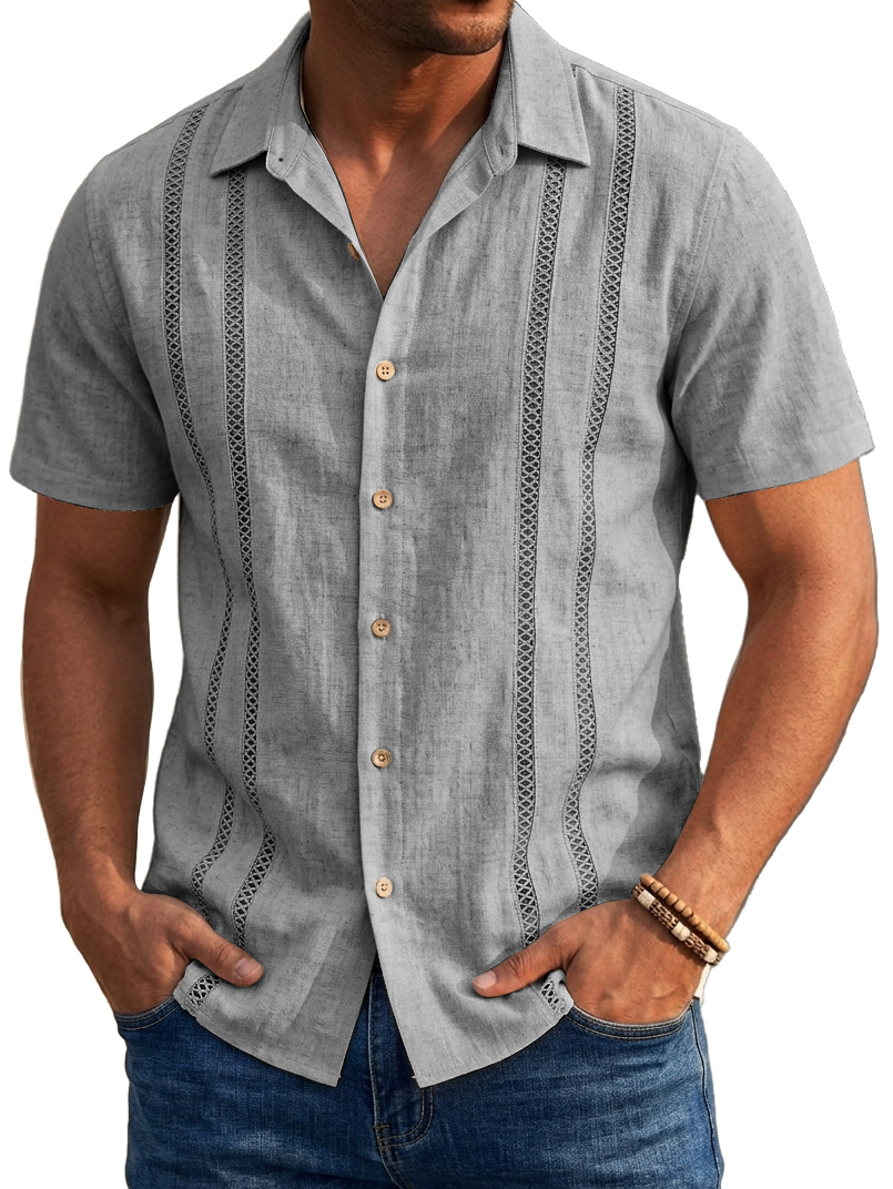 Linen Guayabera Style Short Sleeve Shirt