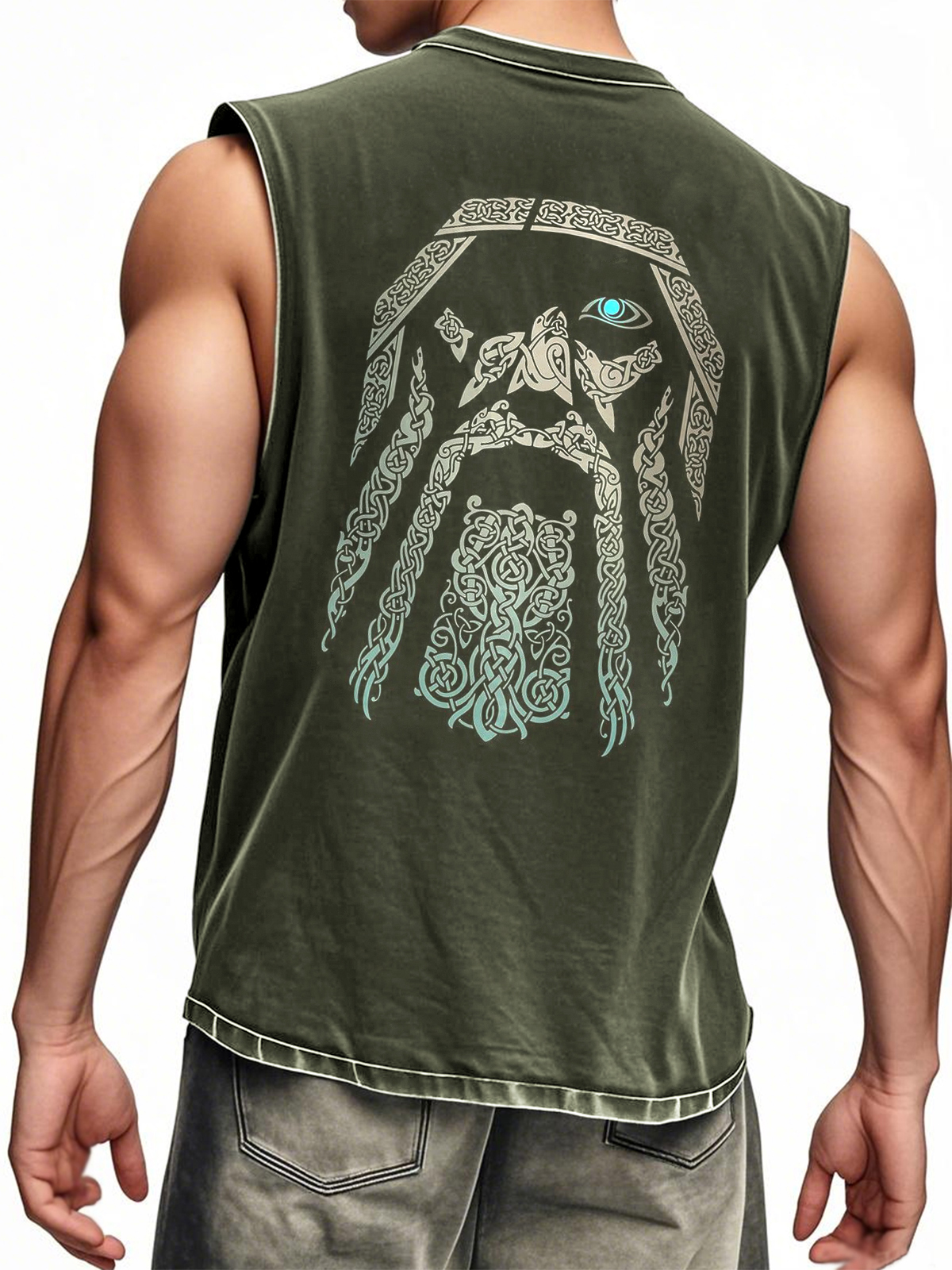 Men's Sleeveless Viking Symbol Print Tank Top Vest