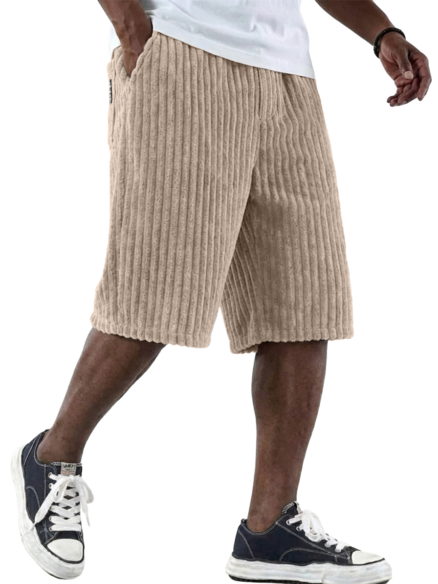 Men's Retro Corduroy Shorts with Embroidered Logo and Multiple Pockets