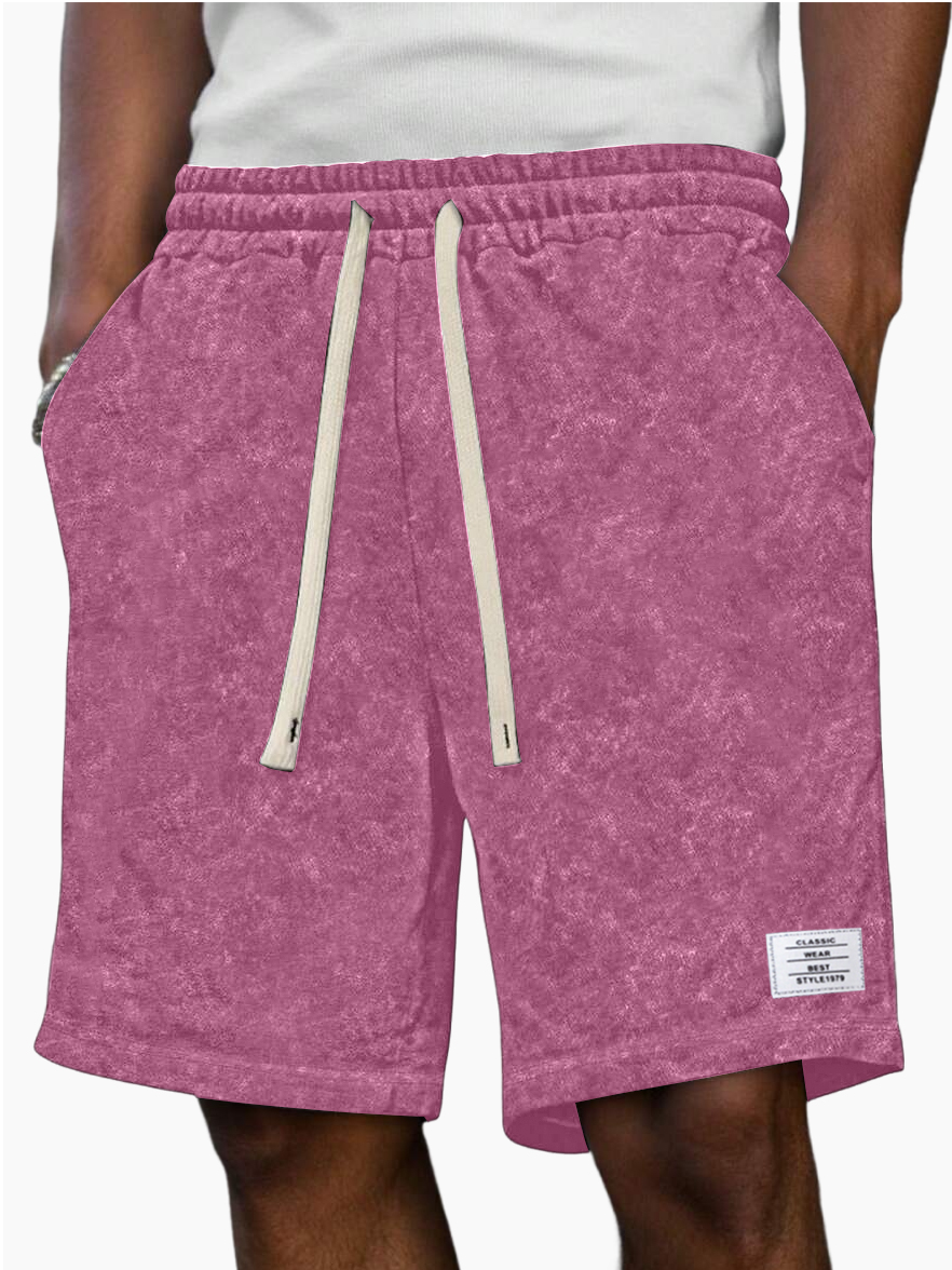 Men's Fashion Washed Distressed 100% Cotton Retro Casual Logo Pocket Shorts