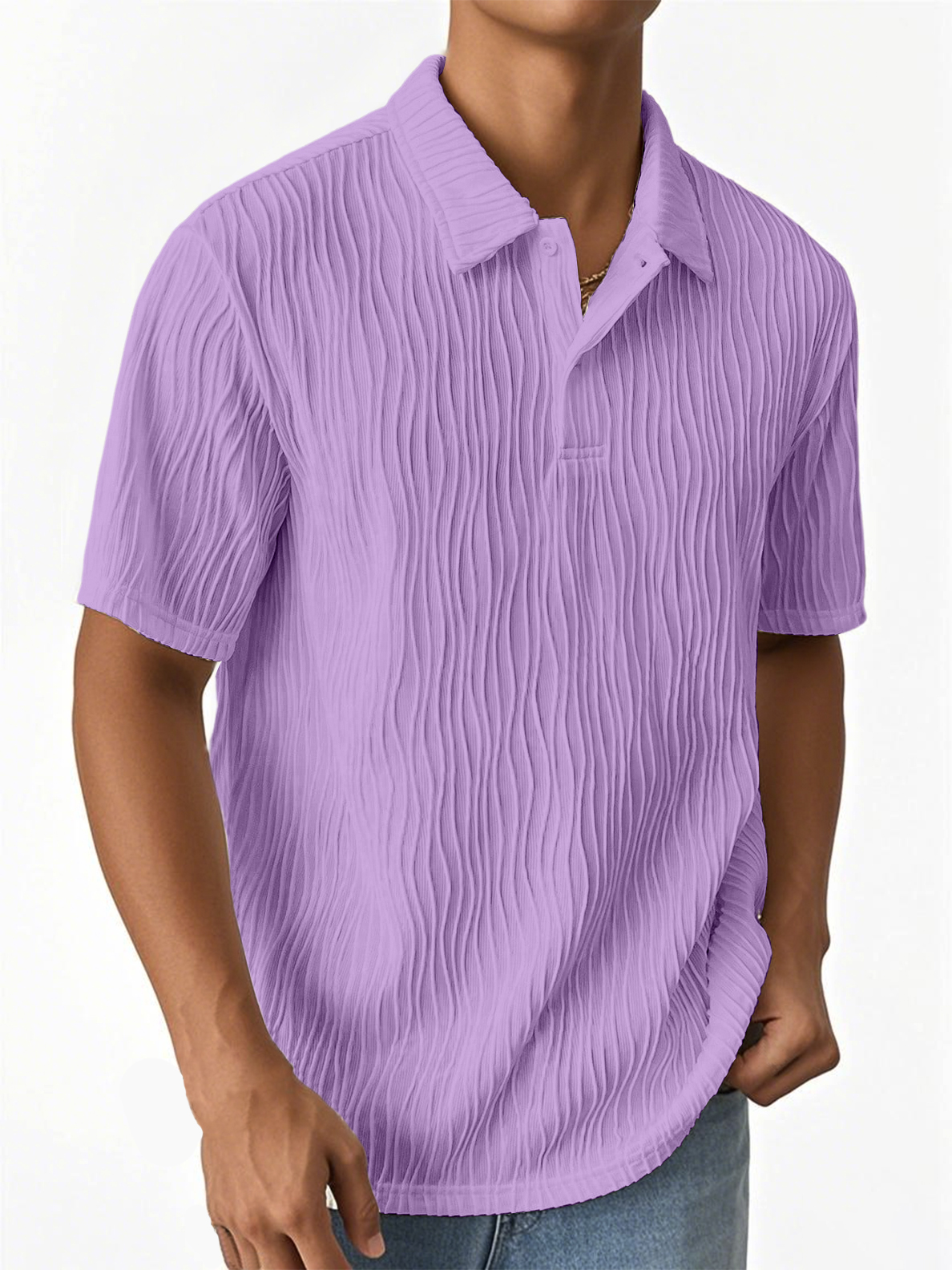 Men's Fashion Textured Jacquard Fabric Short-sleeved Polo