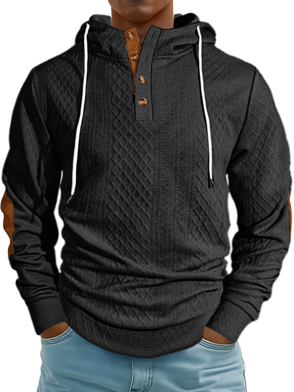 Men's Fashion Jacquard Textured High Neck Hooded Sweatshirt