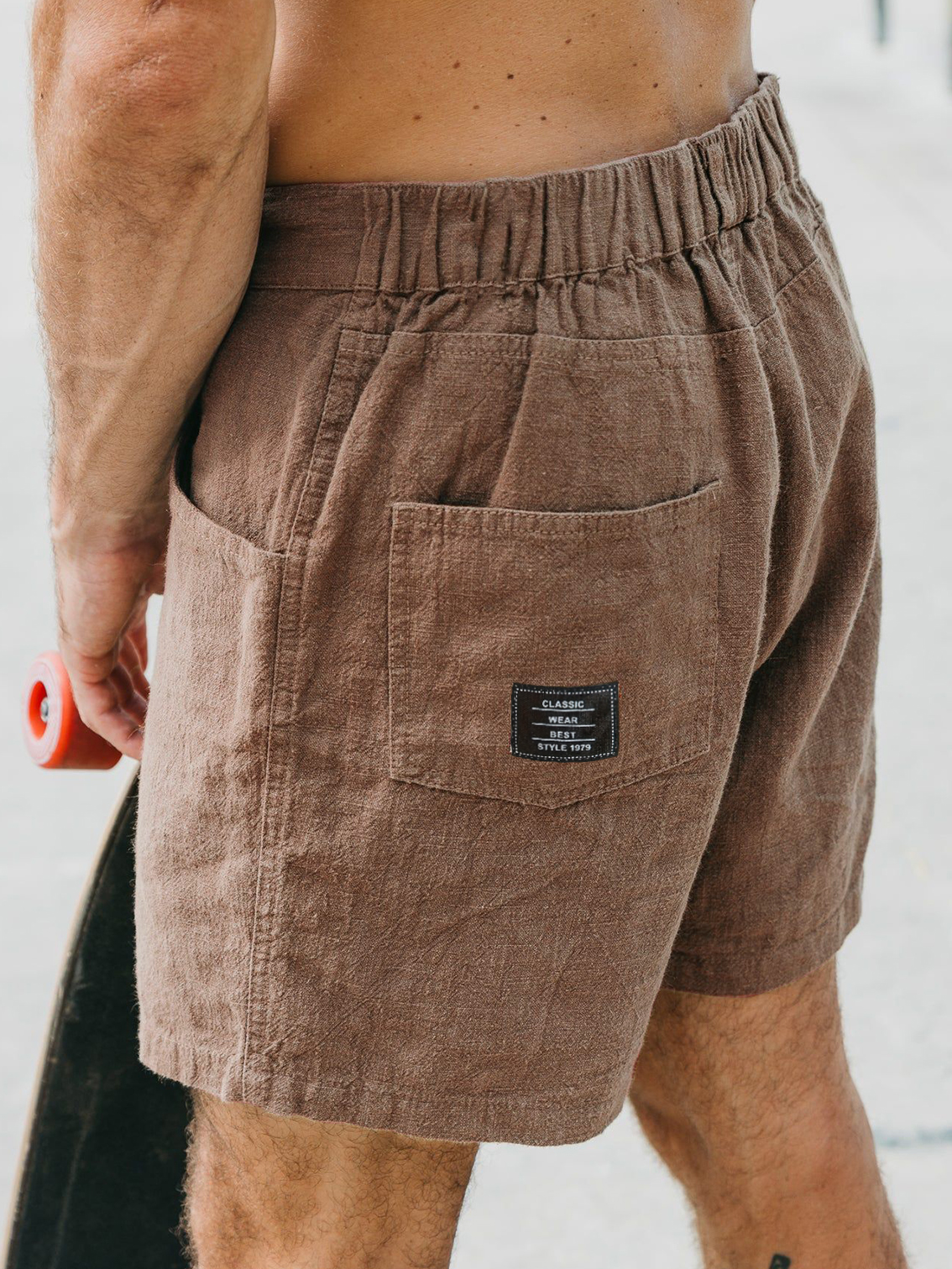 Men's Casual Breathable Linen Embroidered Logo Loose-fitting Vacation Shorts