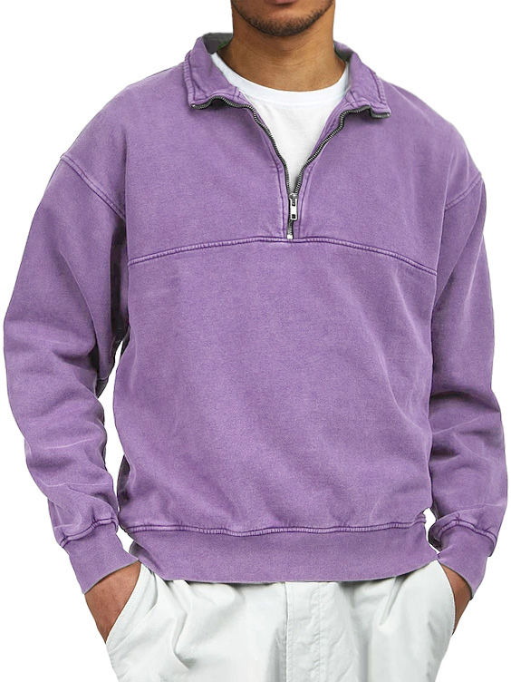 Men's Retro Distressed Quarter Zipper Stand Collar Long-Sleeve Sweatshirt