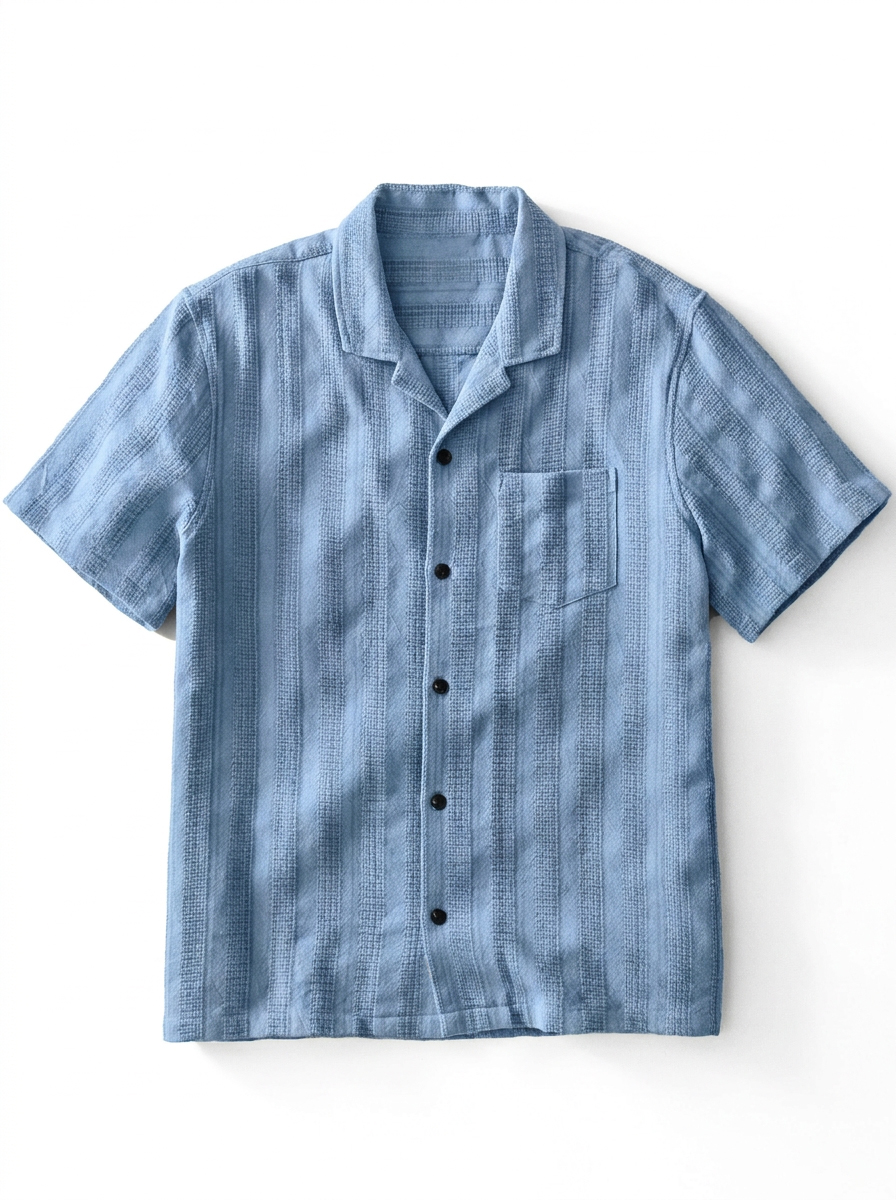 Men's Casual Breathable Comfortable Textured Jacquard Cuban Collar Shirt