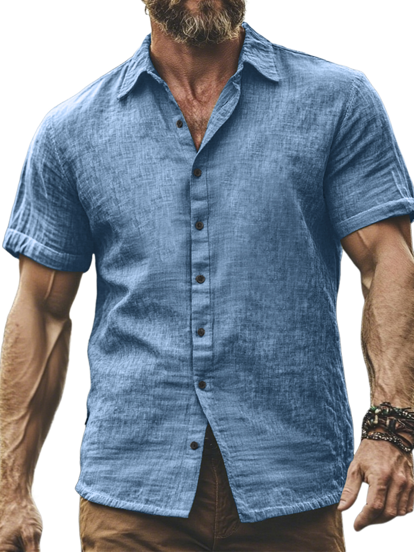 Men's Comfortable Breathable Cotton And Linen Casual Daily Short-sleeved Shirt