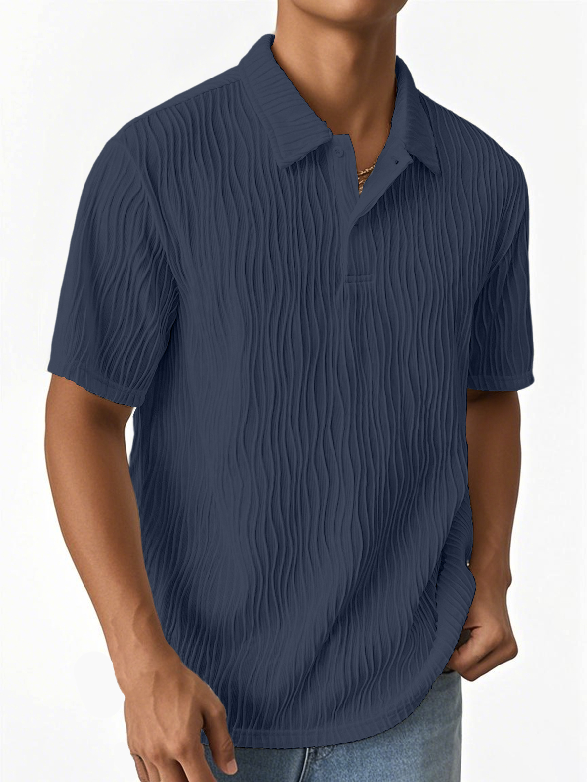 Men's Fashion Textured Jacquard Fabric Short-sleeved Polo