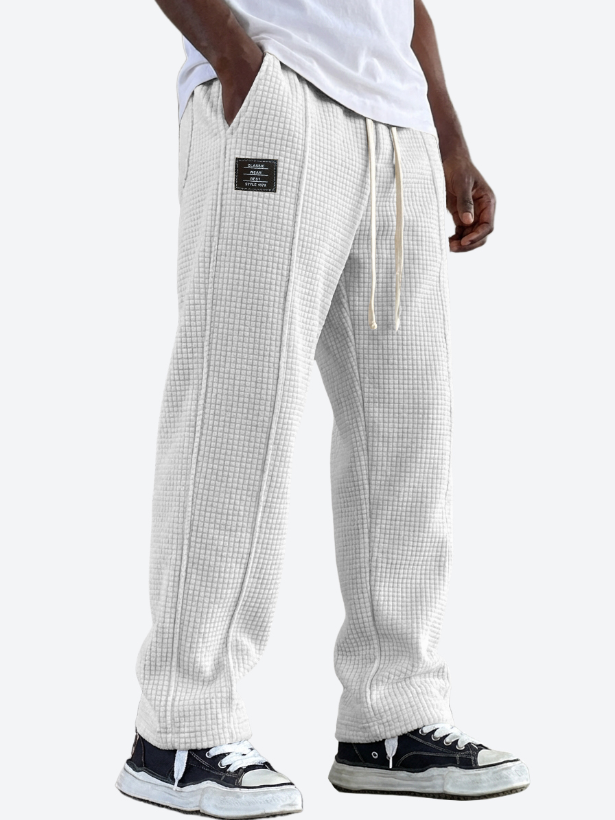 Men's Casual Waffle Texture Corduroy Multi-Pocket Pants with Embroidered Logo