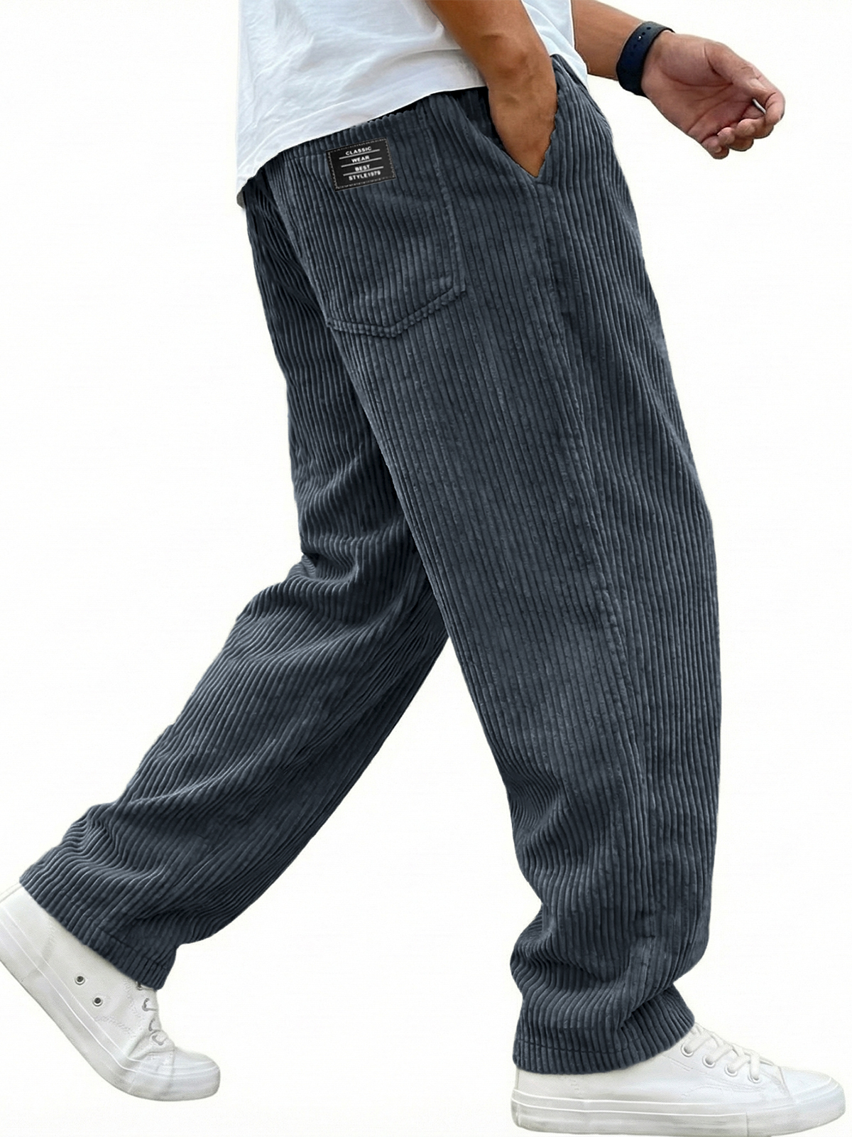Men's Simple Casual Corduroy Trousers with Embroidered Label