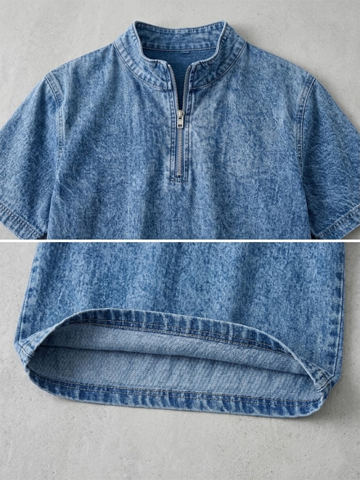 Men's Retro Solid Color Half-Zip Pullover T-Shirt