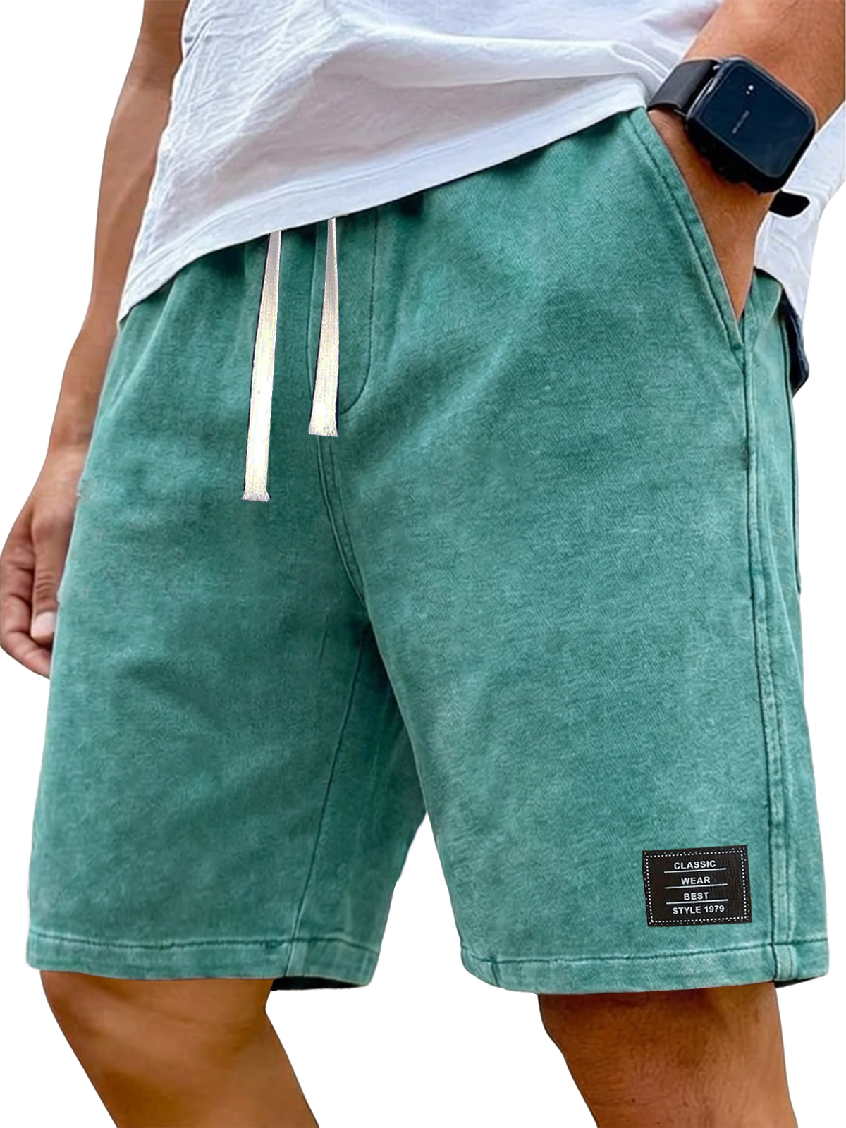 100% Cotton 290g Cotton Retro Distressed Washed Embroidered Logo Shorts
