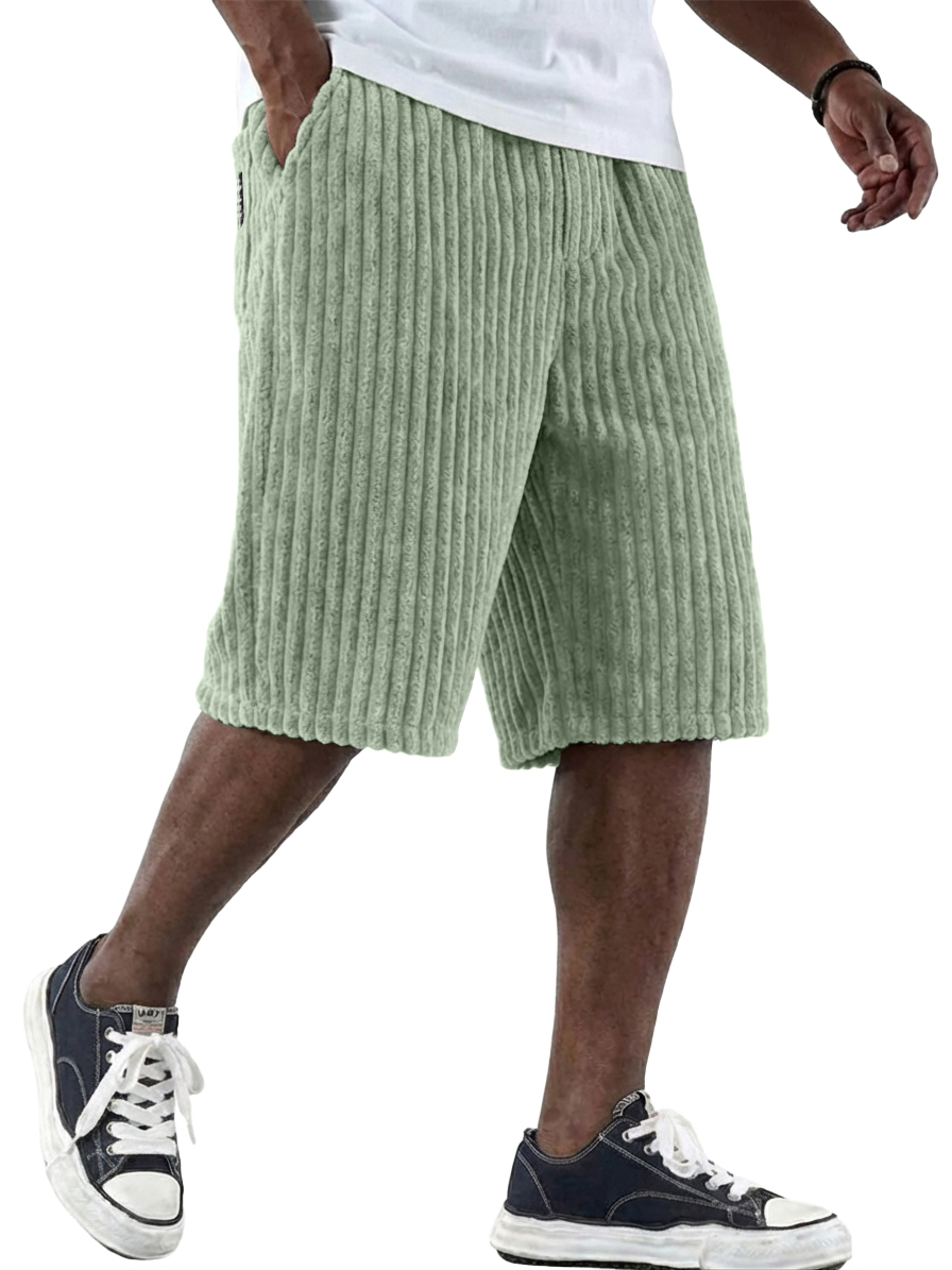 Men's Retro Corduroy Shorts with Embroidered Logo and Multiple Pockets